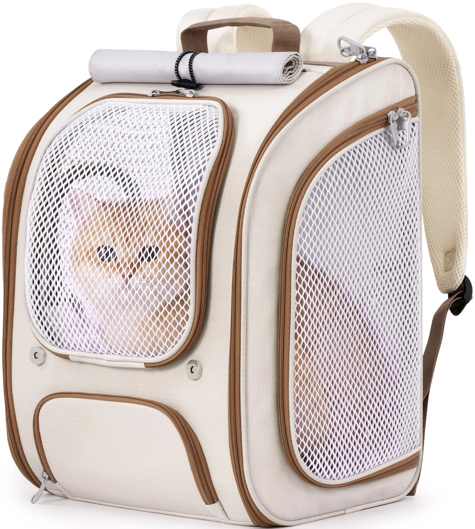 Pecute Zaino per gatti, spazioso e traspirante, colore cachi - immagine 1