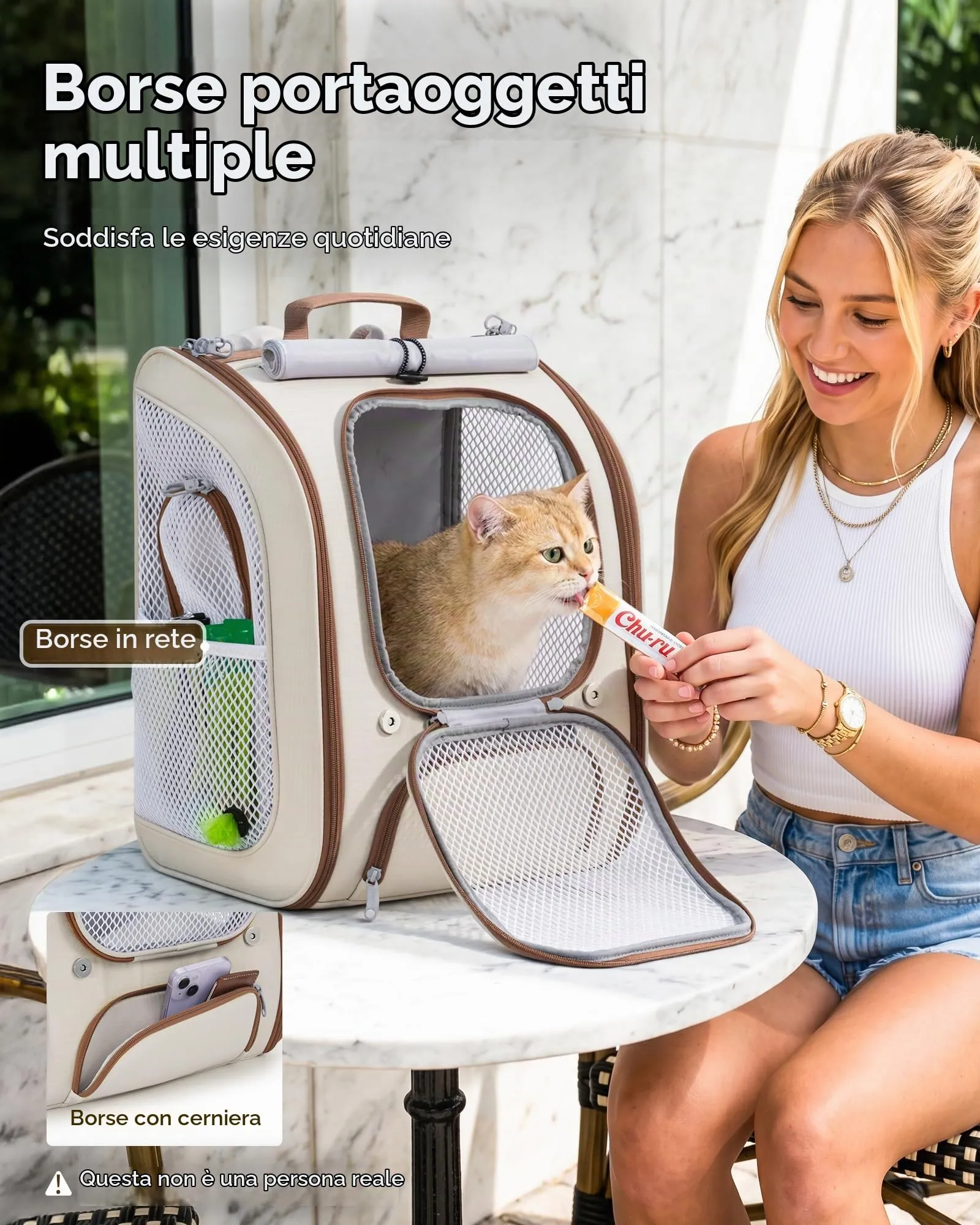 Pecute Zaino per gatti, spazioso e traspirante, colore cachi - immagine 8