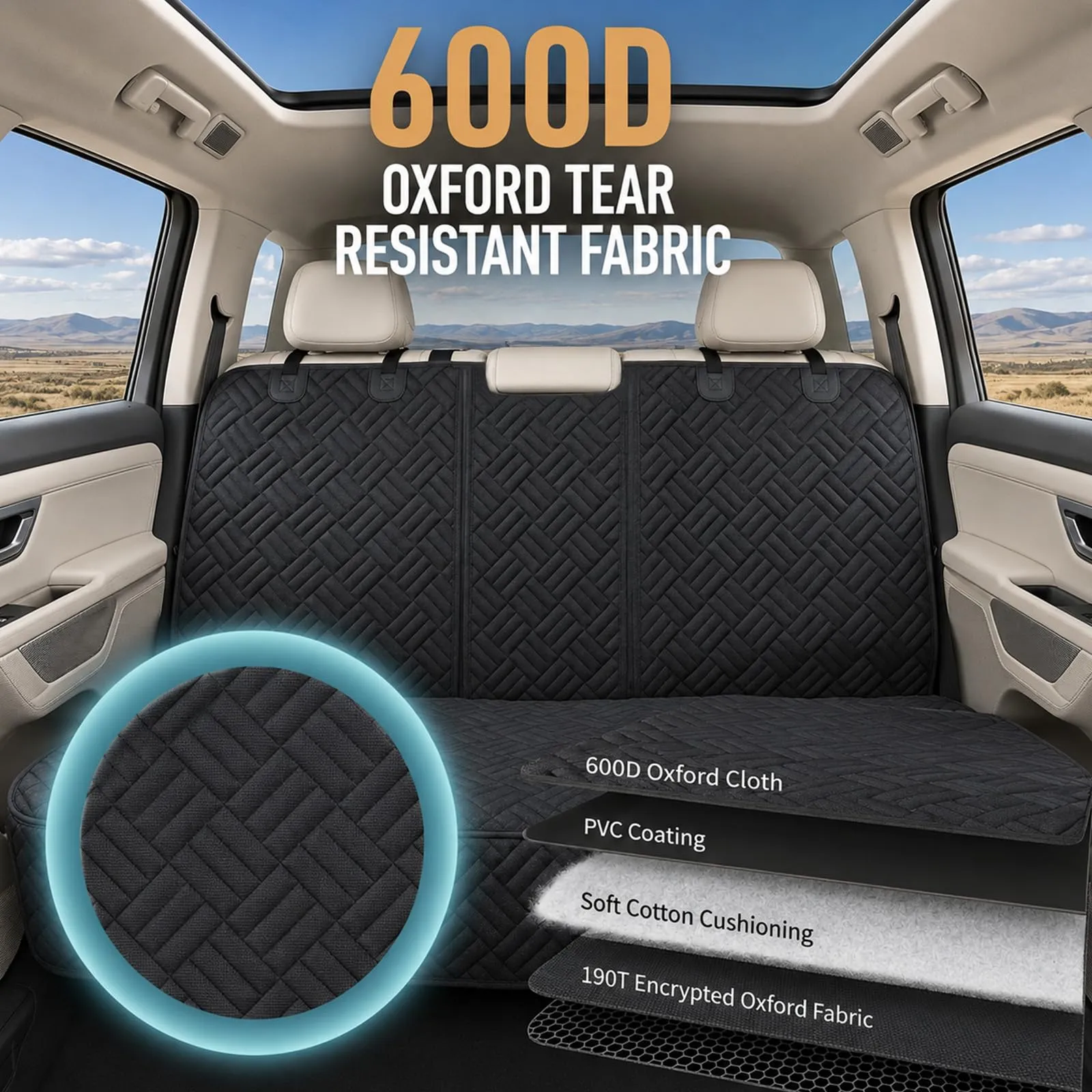 Eosarcu Coprisedile Auto per Cani, 600D, Telo Auto per Cani, 132x47x55.9cm - immagine 2