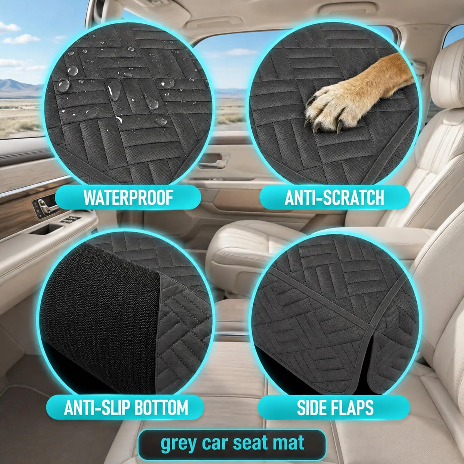 Eosarcu Coprisedile Auto per Cani, 600D, Telo Auto per Cani, 132x47x55.9cm - immagine 3