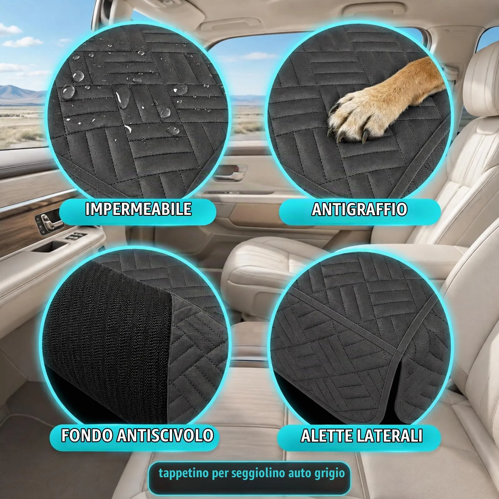 Eosarcu Coprisedile Auto per Cani, 600D, Telo Auto per Cani, 137x47x57cm - immagine 3