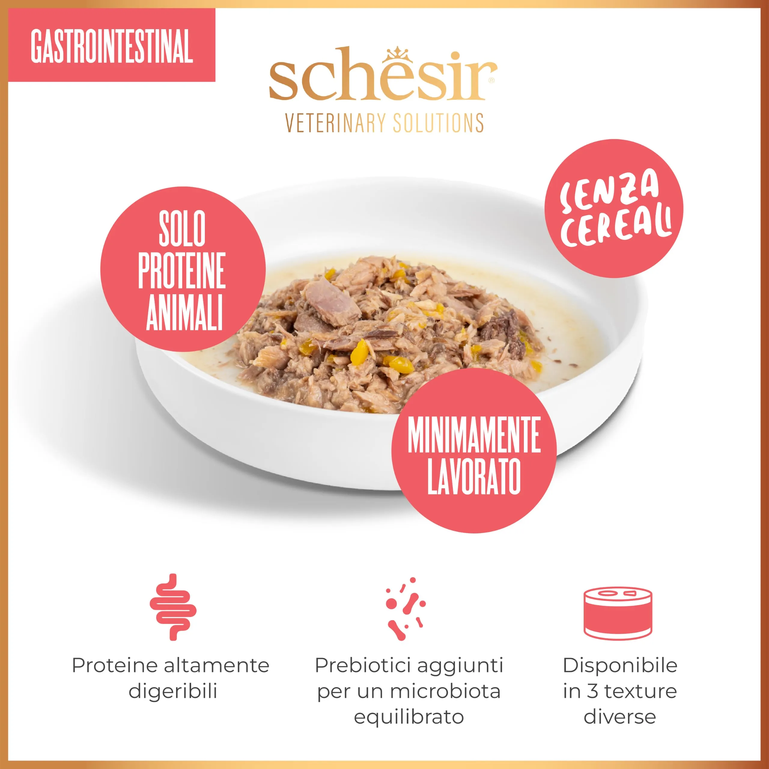 Schesir Veterinary Solutions Gastro Intestinal, Mousse al Pollo, Alimento Umido Dietetico per Gatti Adulti, Supporto Digestione e Convalescenza, 8 x 80 g - immagine 3
