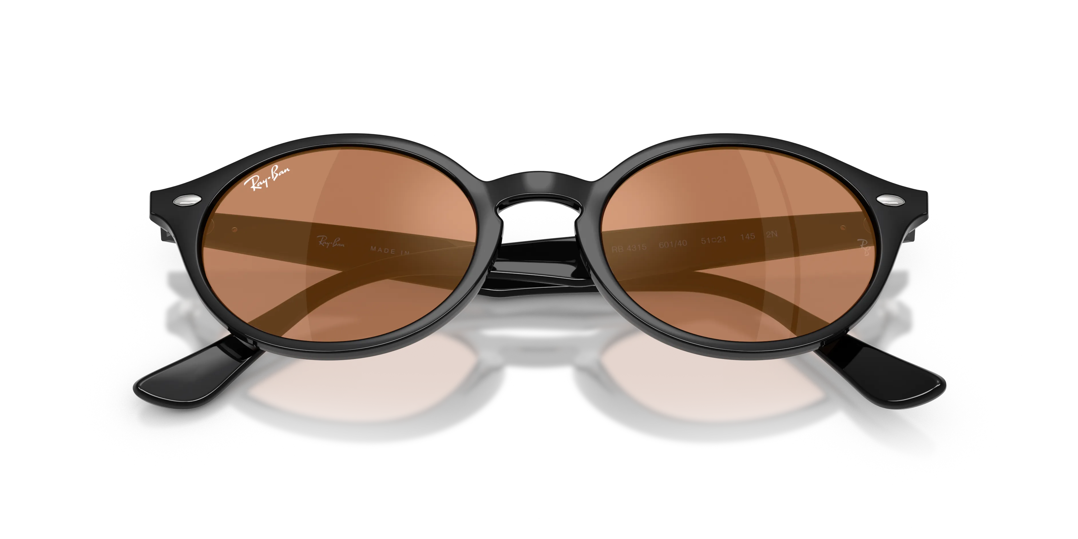 Ray - Ban RB4315 601/40 Occhiali da sole Nylon Nero Marrone Rotonda Specchiate - immagine 2