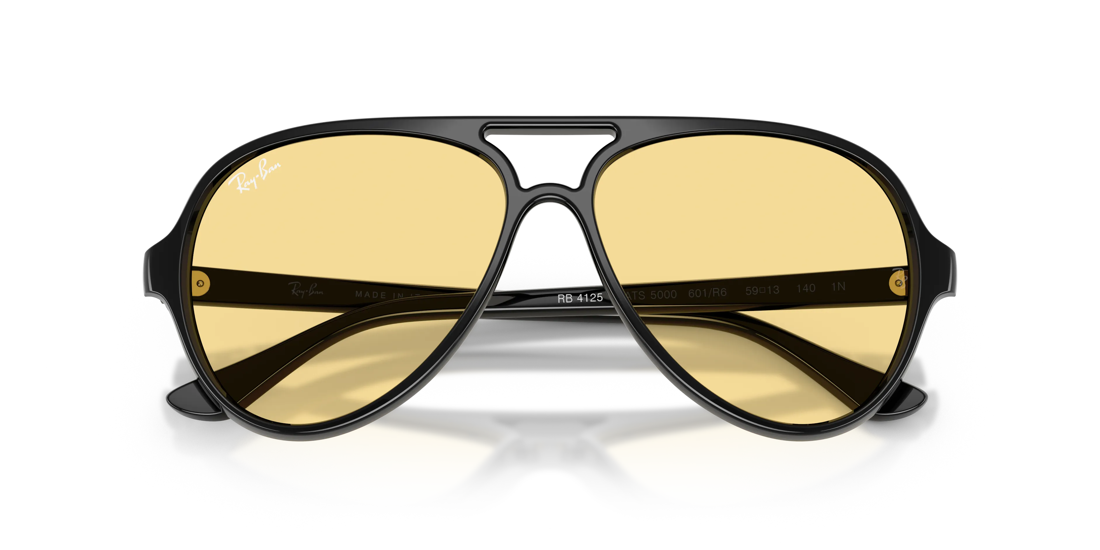 Ray - Ban RB4125 CATS 5000 601/R6 Occhiali da sole Iniettato Nero Giallo Pilot Normale - immagine 2