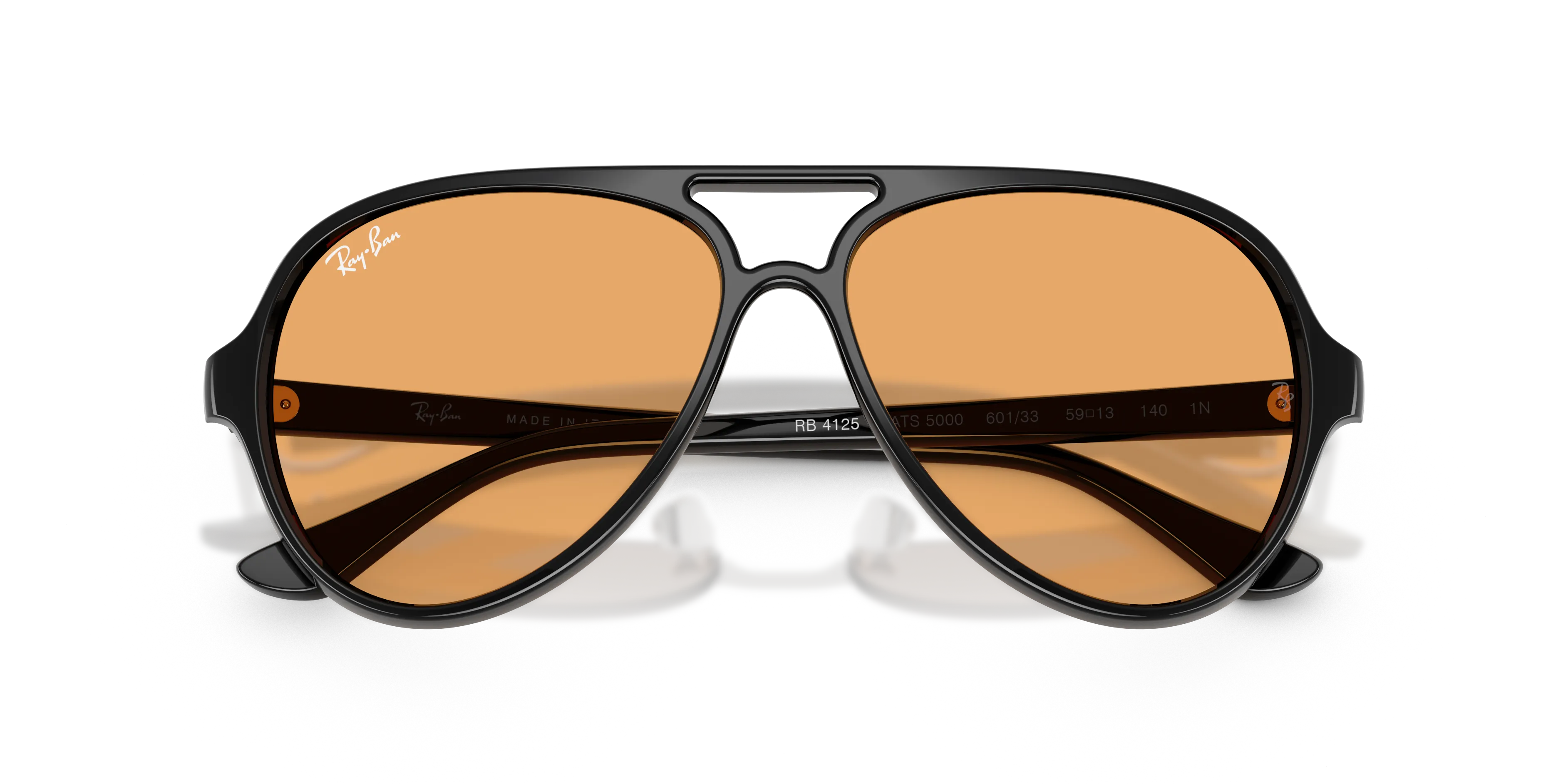 Ray - Ban RB4125 CATS 5000 601/33 Occhiali da sole Iniettato Nero Arancione Pilot Normale - immagine 2