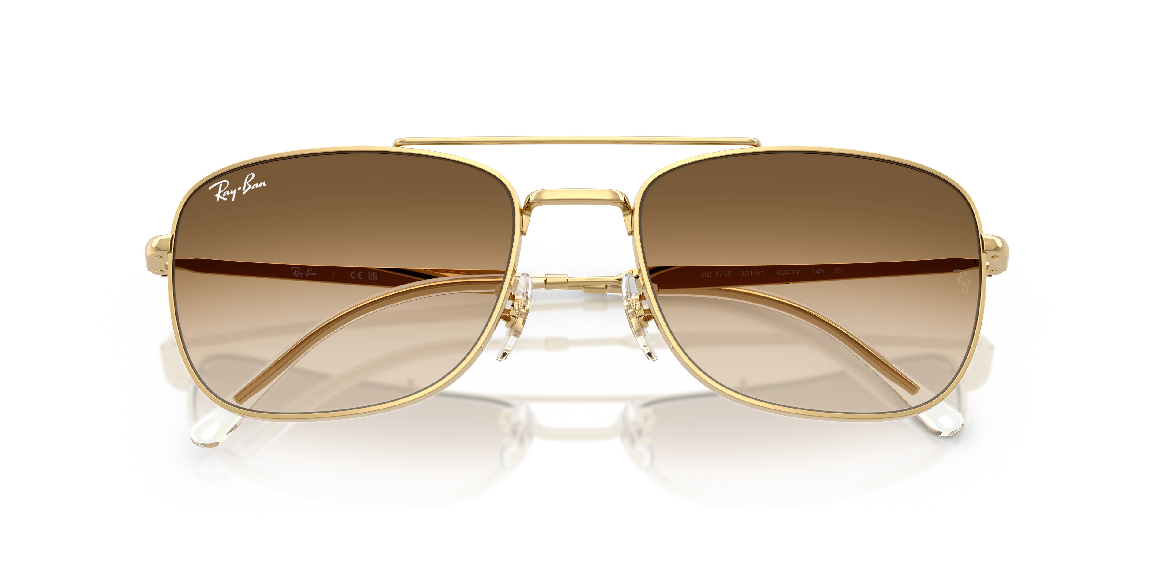 Ray - Ban RB3755 001/51 Occhiali da sole Metallo Oro Marrone Squadrata Normale Sfumato - immagine 2