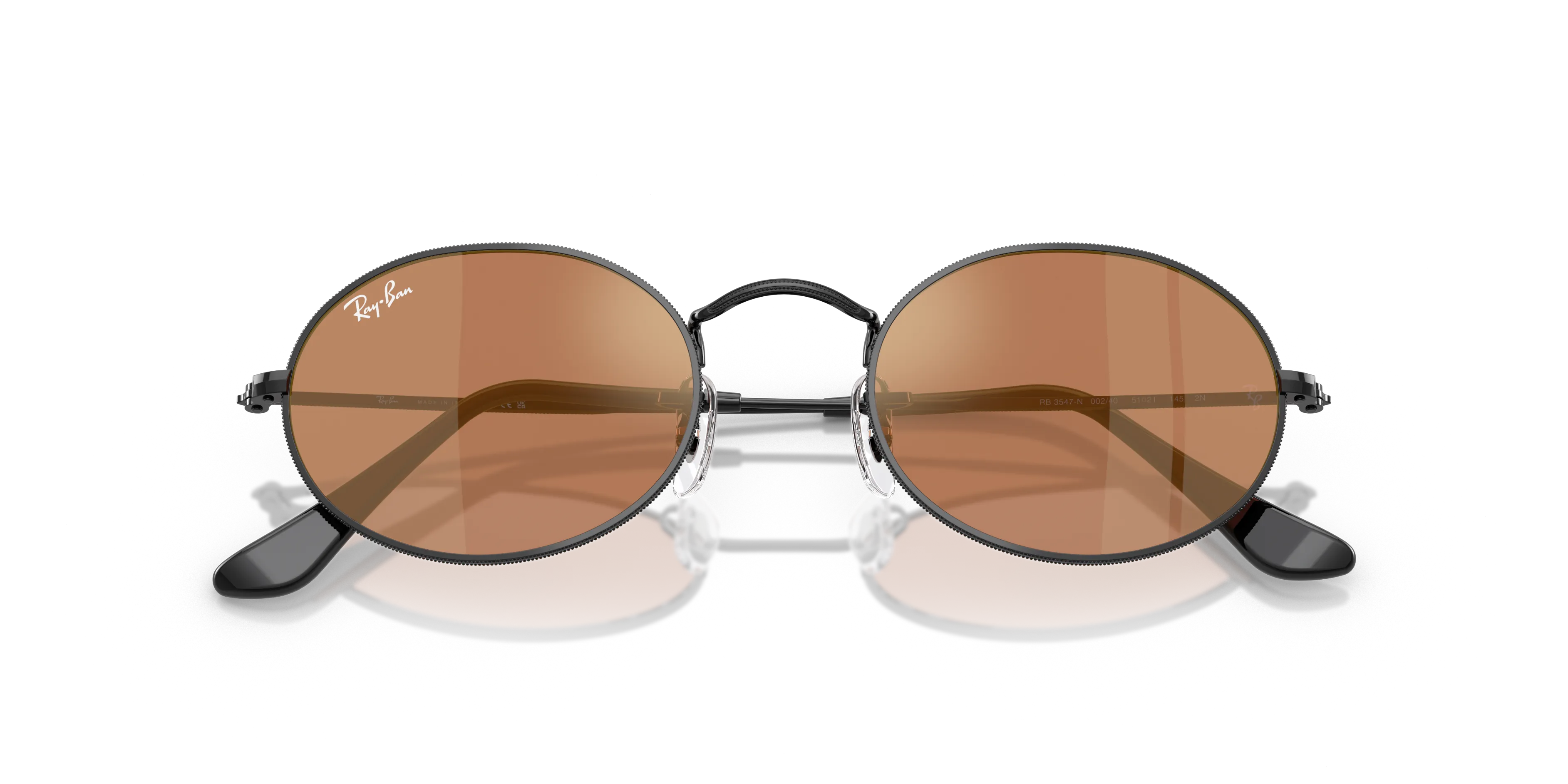 Ray - Ban RB3547N OVAL 002/40 Occhiali da sole Metallo Nero Marrone Rotonda Specchiate - immagine 2