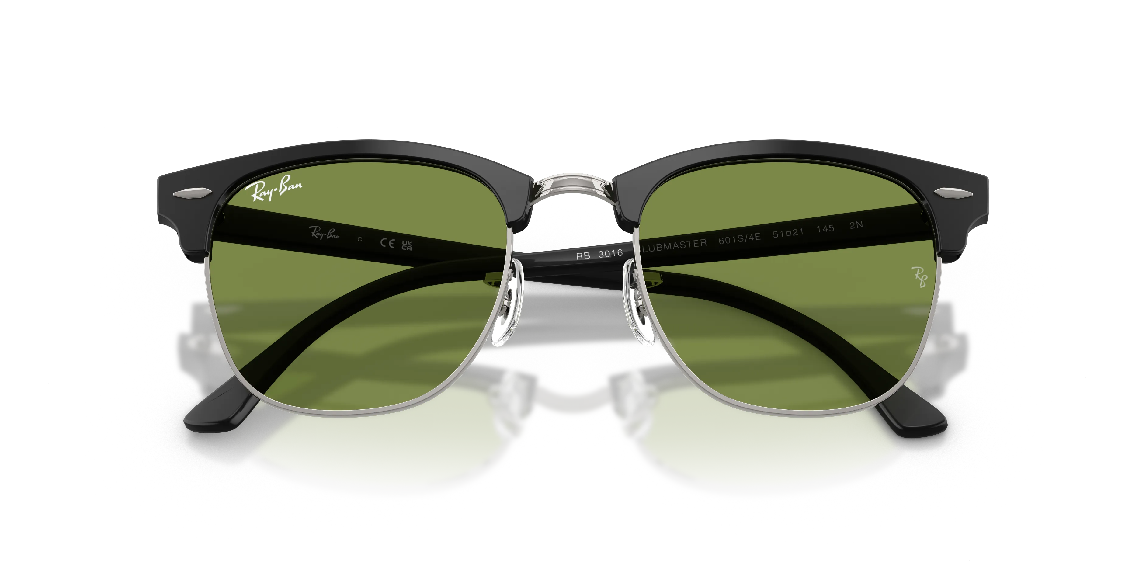 Ray - Ban RB3016 CLUBMASTER 601S4E Occhiali da sole Acetato Nero Verde Squadrata Normale - immagine 2