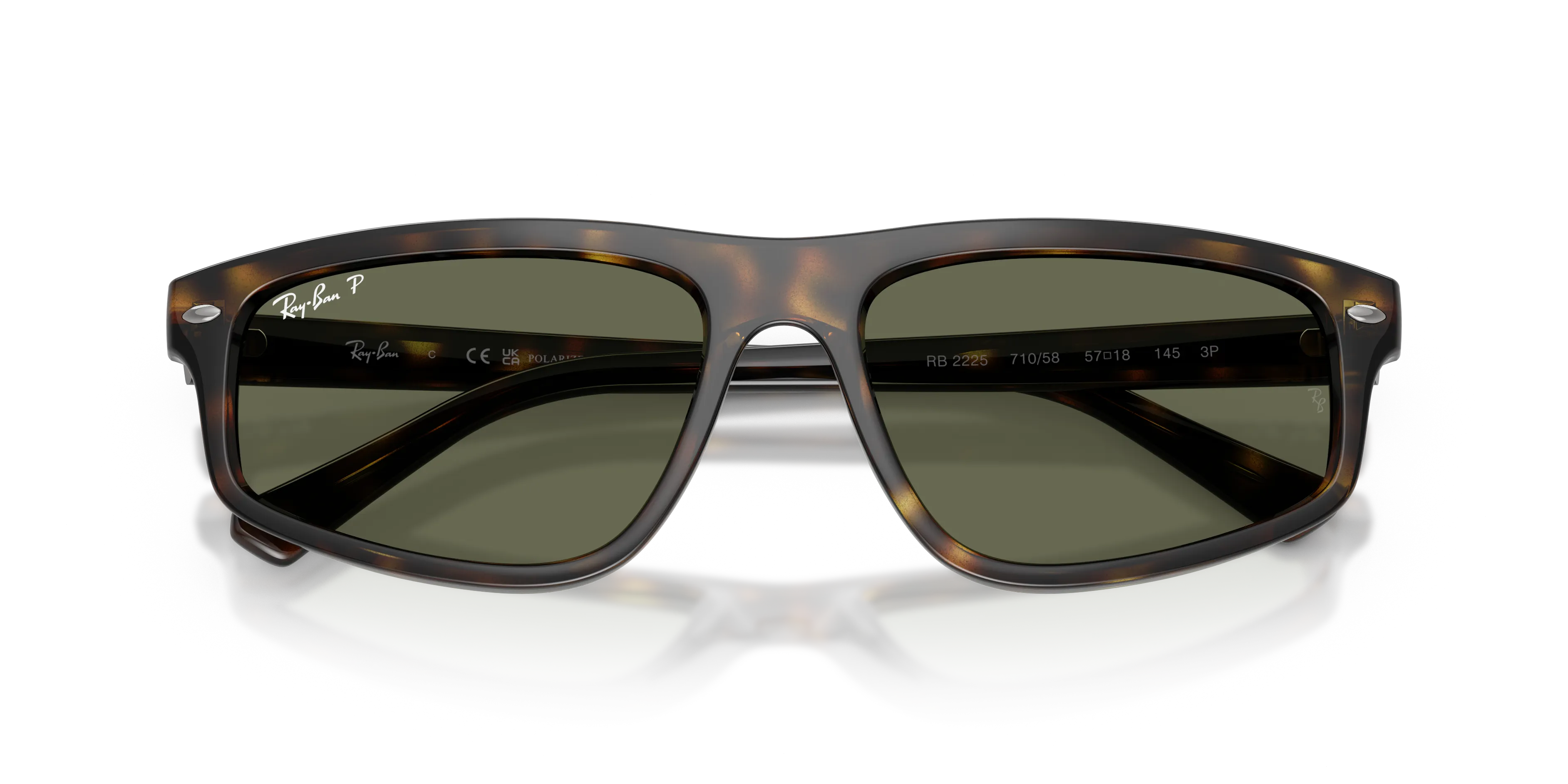 Ray - Ban RB2225 710/58 Occhiali da sole Acetato Tartaruga Verde Geometrica Polarizzata - immagine 2