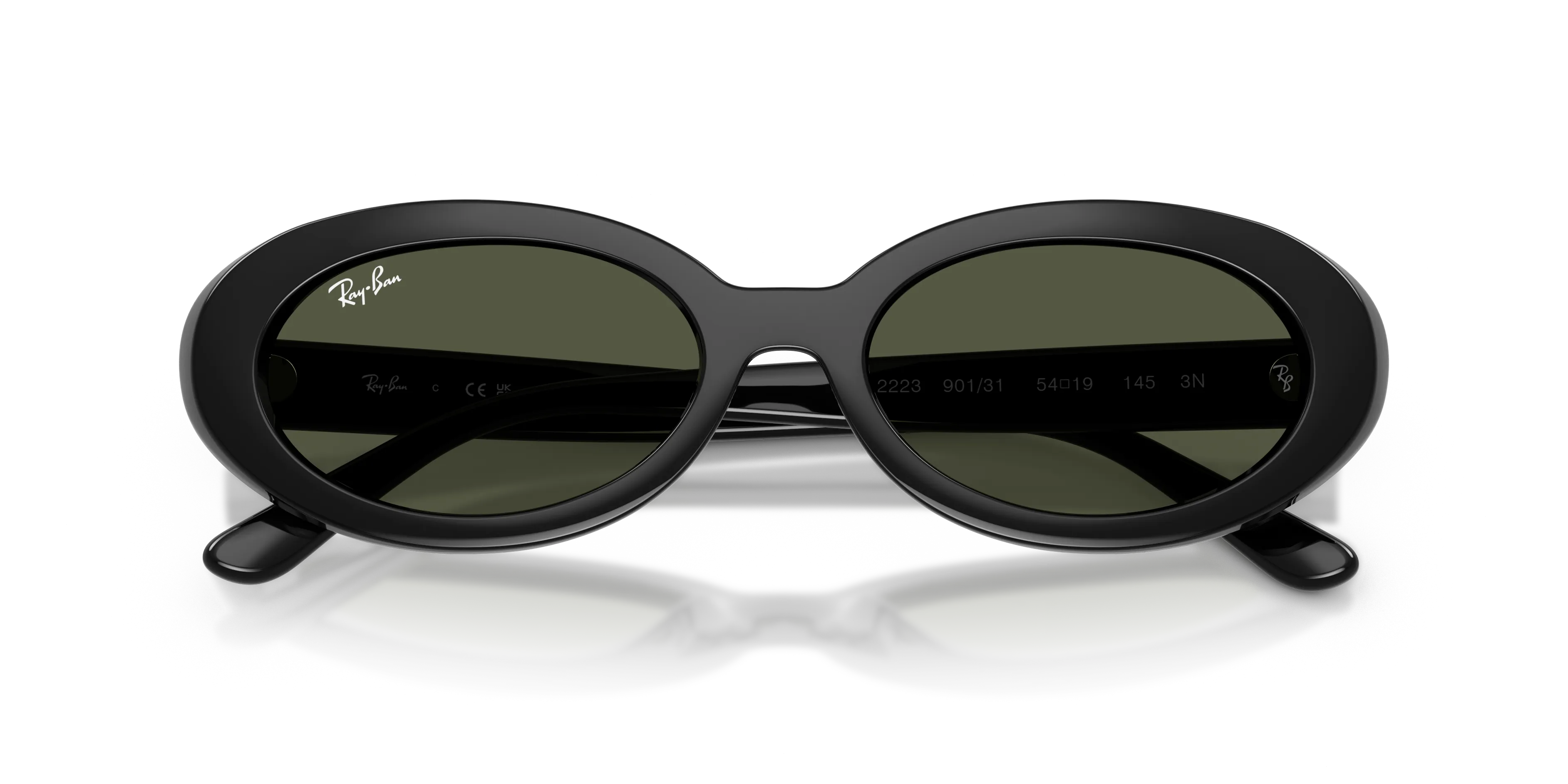 Ray - Ban RB2223 901/31 Occhiali da sole Acetato Nero Verde Rotonda Normale - immagine 2