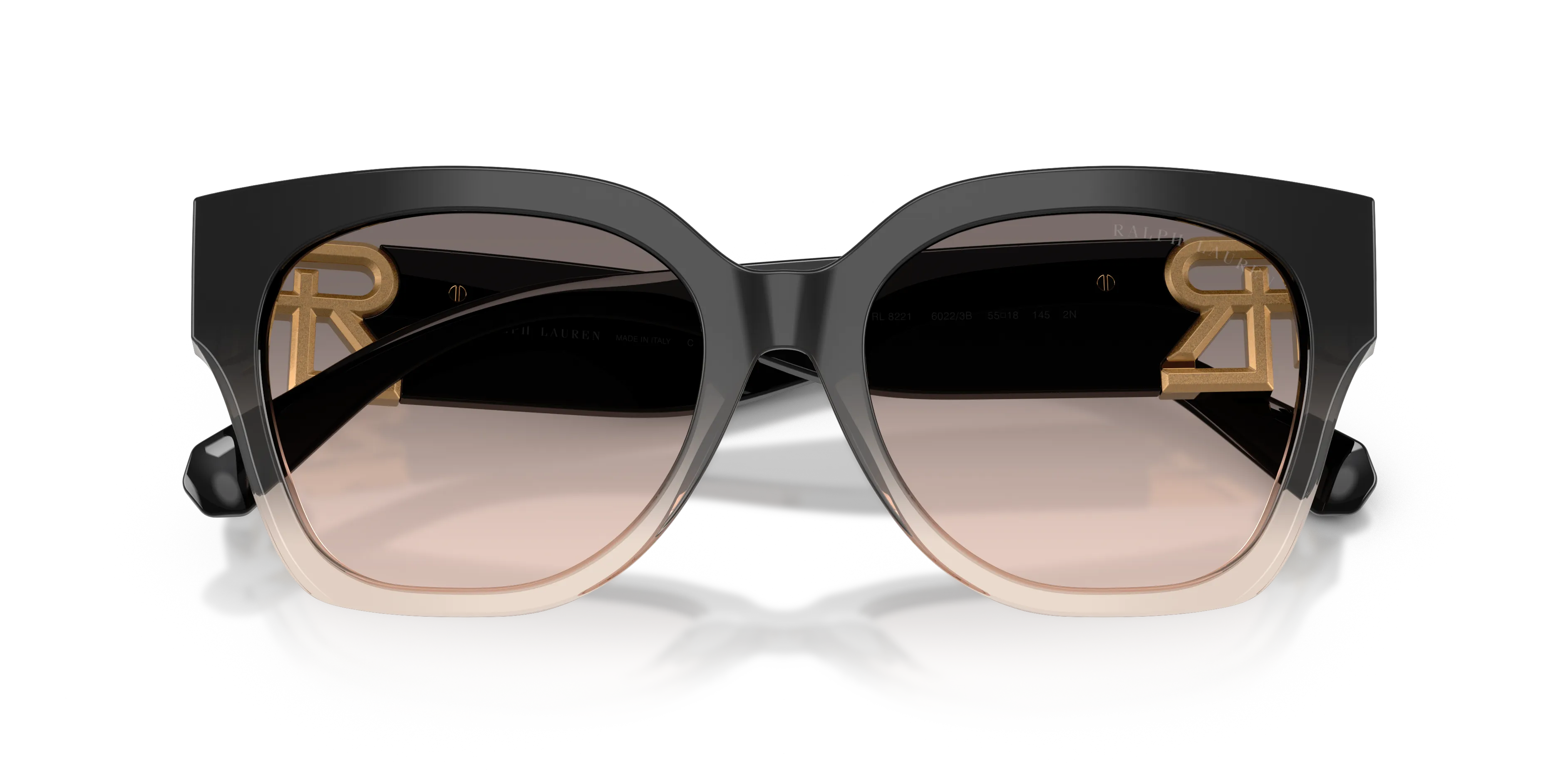 Ralph Lauren RL8221 THE OVERSZED RICKY 60223B Occhiali da sole Acetato Nero Rosa Farfalla Normale Sfumato - immagine 2