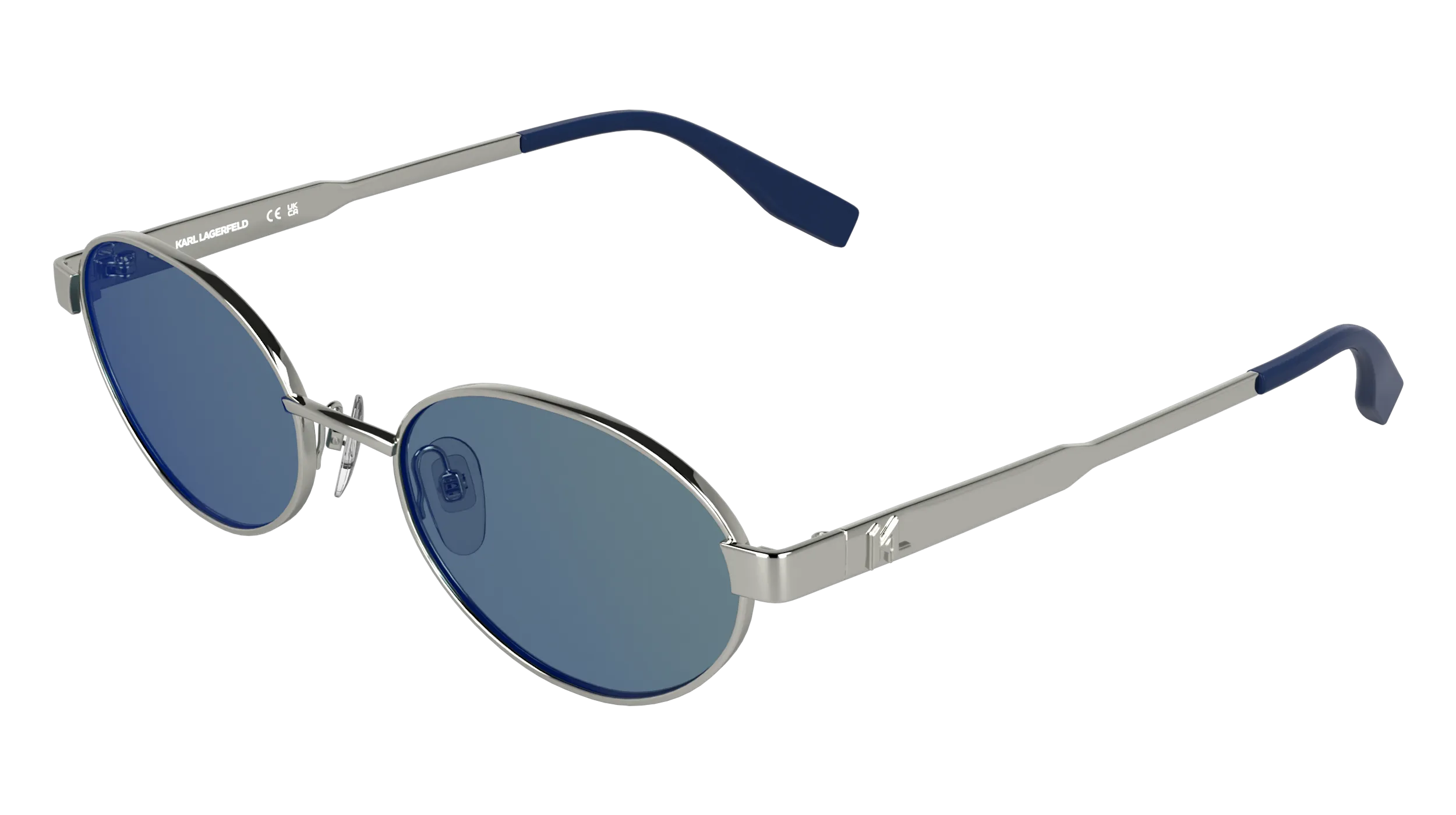 Karl Lagerfeld KL366S 040 Occhiali da sole Metallo Argento Blu Rotonda Normale - immagine 1