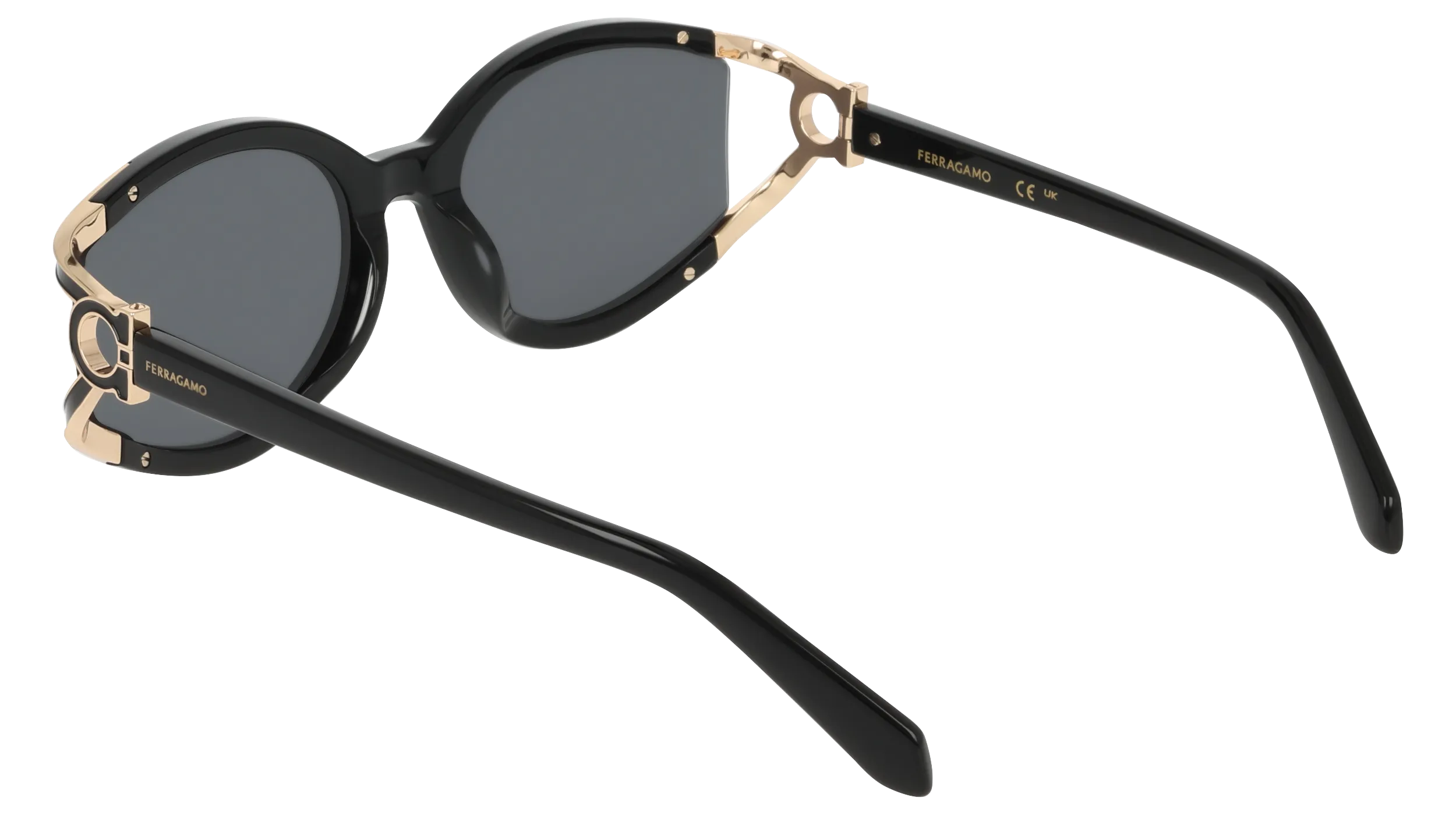 Ferragamo SF2111S 001 Occhiali da sole Acetato Nero Grigio Rotonda Normale - immagine 4
