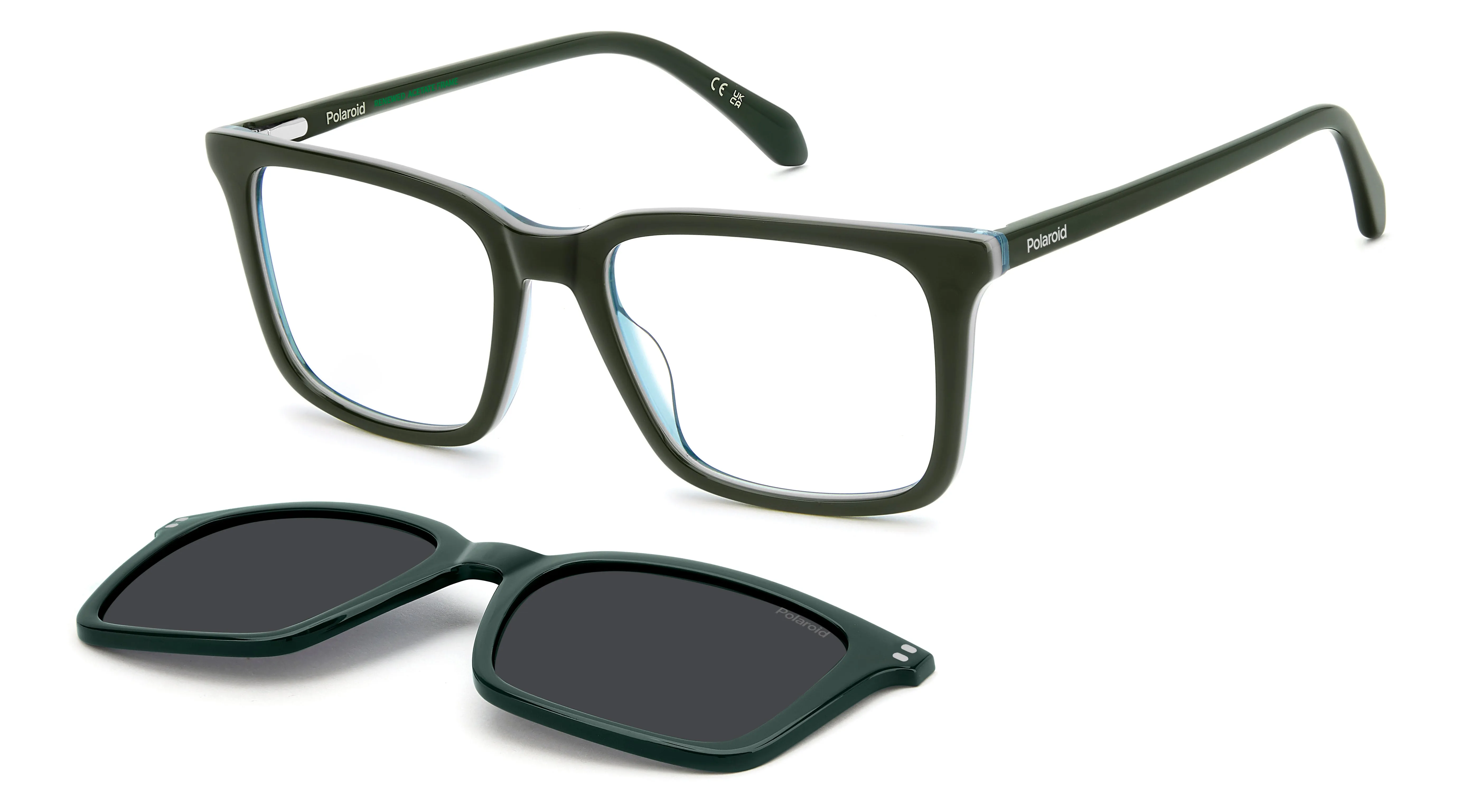 Polaroid PLD D604/C 1ED/M9 Montature da vista Acetato Verde Grigio Squadrata Polarizzata - immagine 1