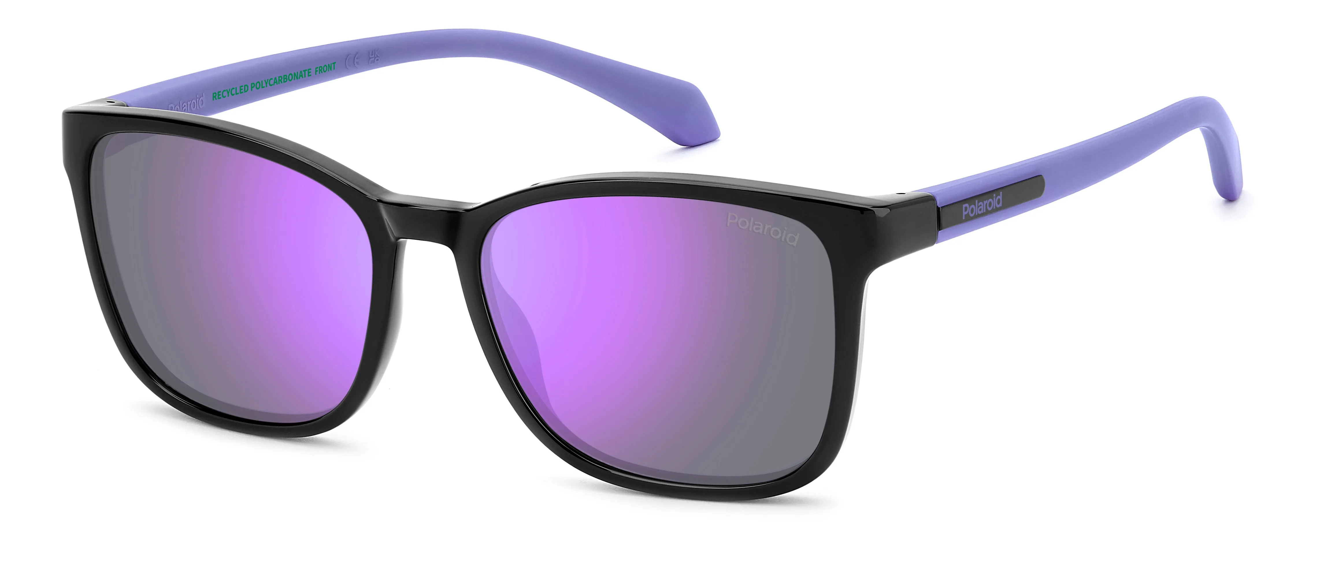 Polaroid Junior Polaroid PLD 8077/S 1X2/MF Occhiali da sole bambino Policarbonato Nero Viola Squadrata Polarizzata Specchiato - immagine 1