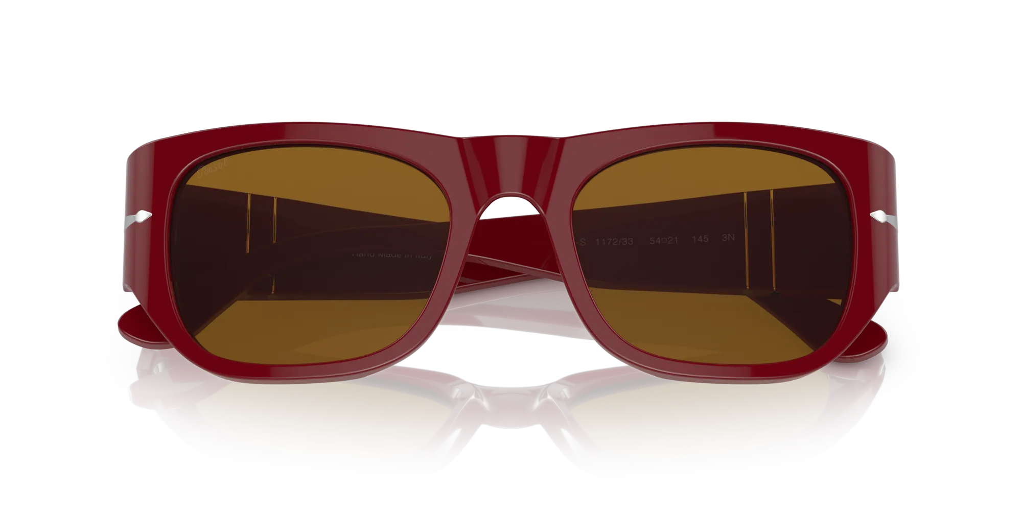 Persol PO3308S 117233 Occhiali da sole Acetato Rosso Marrone Squadrata Normale - immagine 2