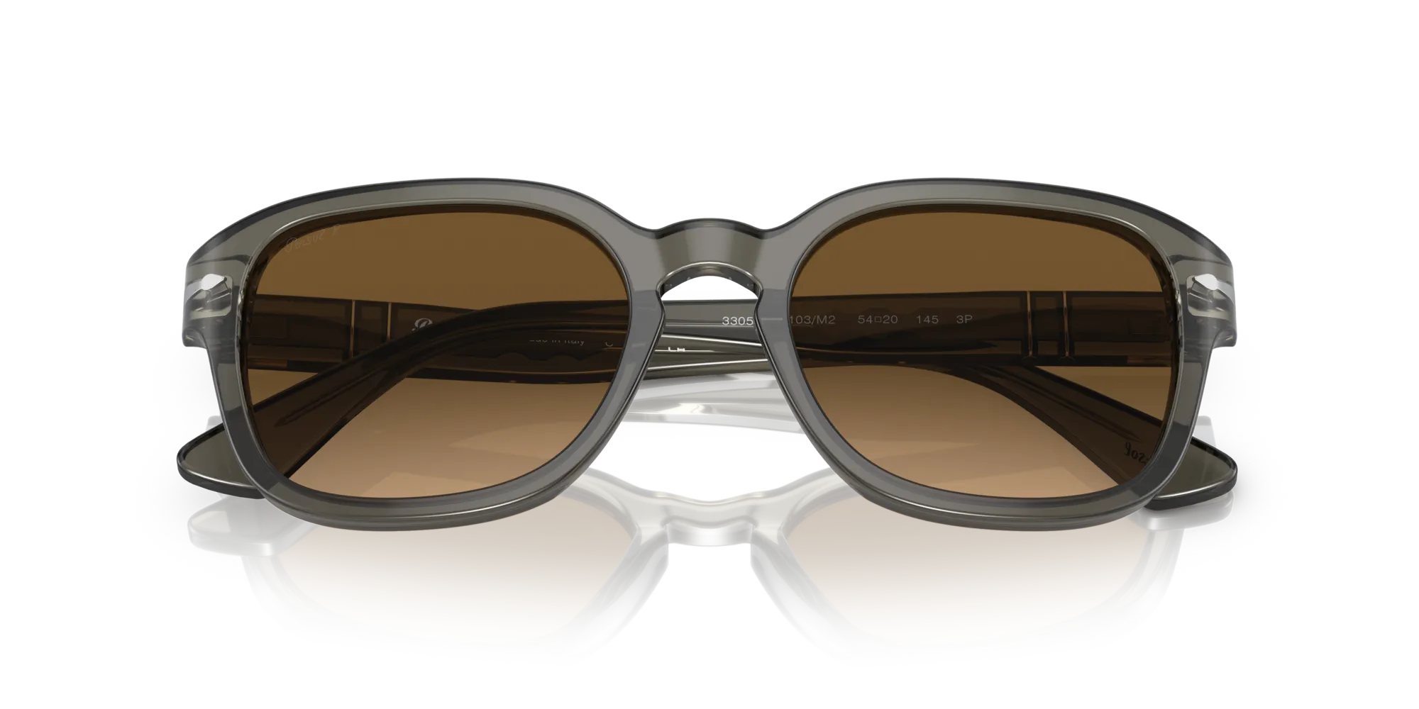 Persol PO3305S 1103M2 Occhiali da sole Acetato Grigio Marrone Rotonda Polarizzata Sfumato - immagine 2