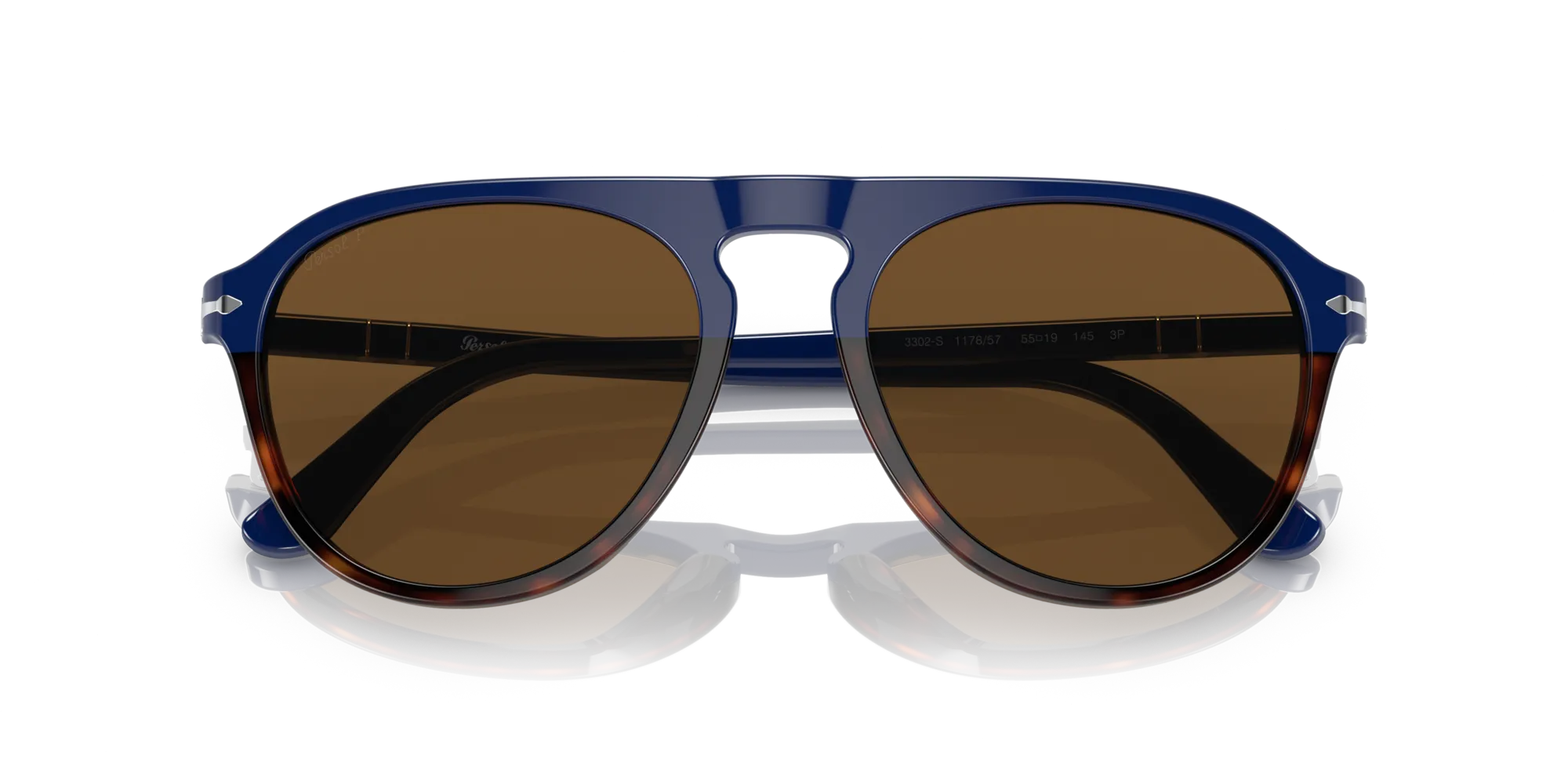 Persol PO3302S 117857 Occhiali da sole Acetato Blu Marrone Pilot Polarizzata - immagine 2