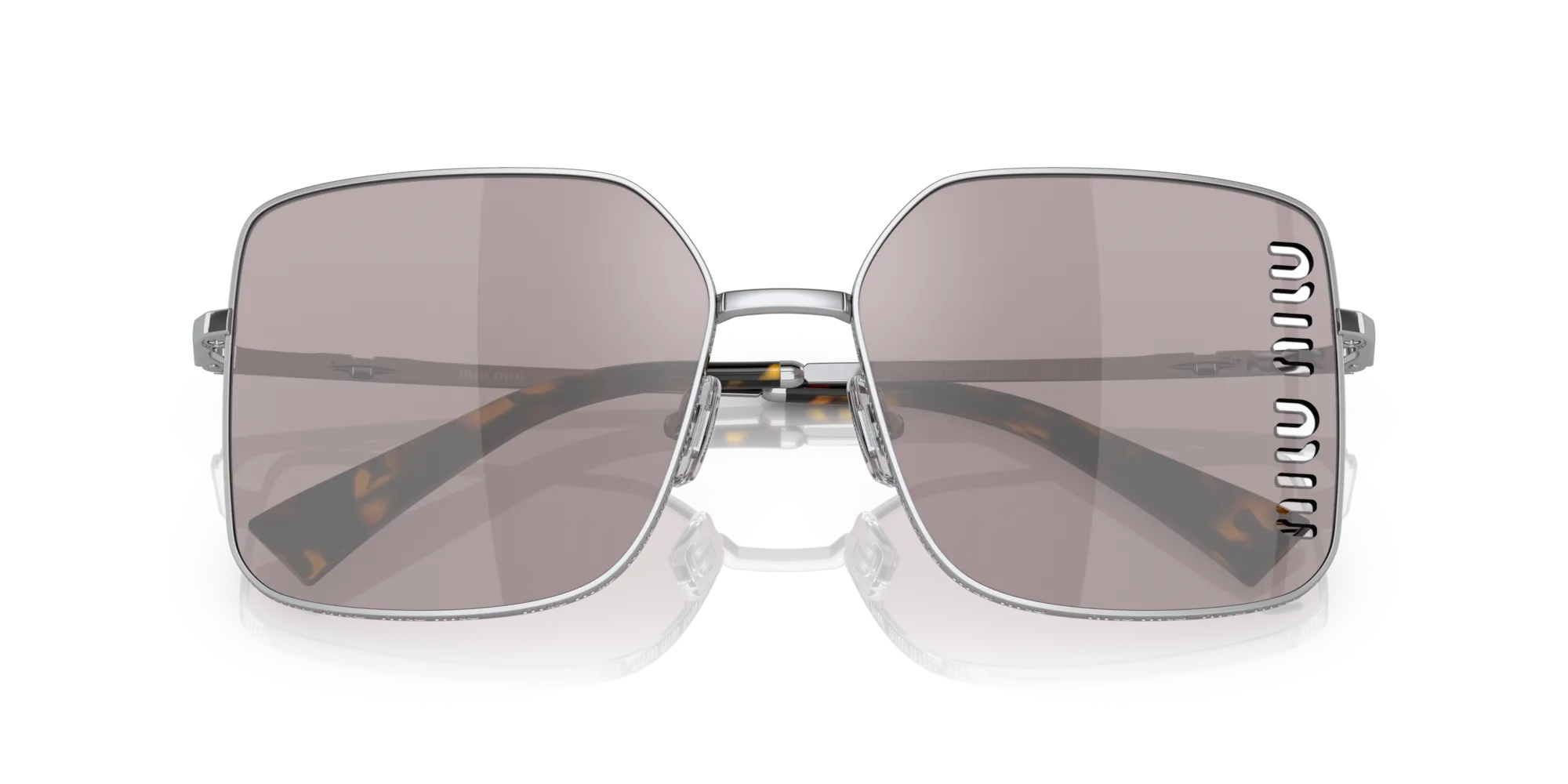 Miu Miu MU 51YS 1BC03V Occhiali da sole Metallo Argento Viola Squadrata Normale Flash - immagine 2