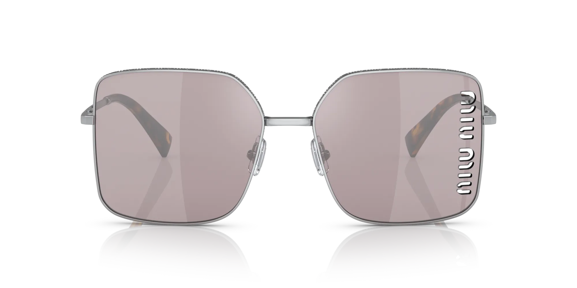 Miu Miu MU 51YS 1BC03V Occhiali da sole Metallo Argento Viola Squadrata Normale Flash - immagine 3
