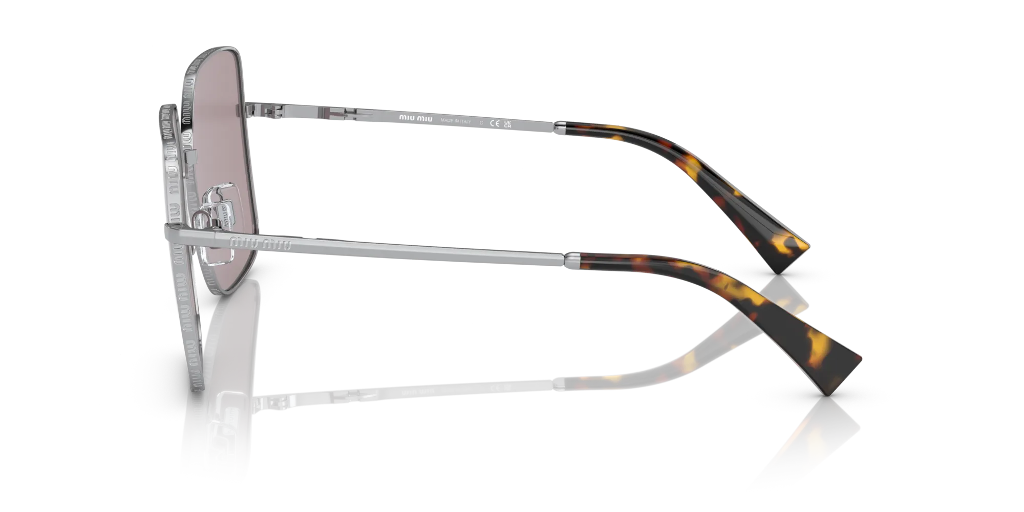 Miu Miu MU 51YS 1BC03V Occhiali da sole Metallo Argento Viola Squadrata Normale Flash - immagine 4