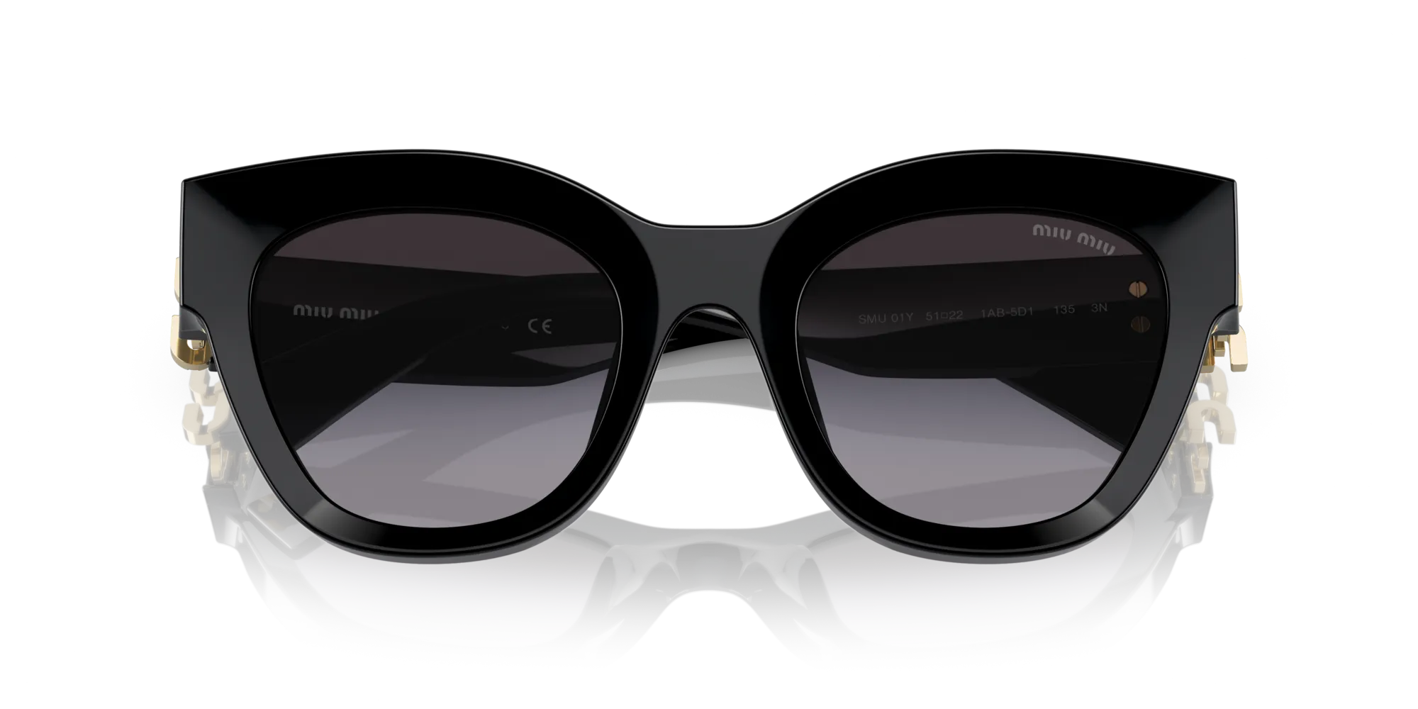 Miu Miu MU 01YS 1AB5D1 Occhiali da sole Acetato Nero Grigio Squadrata Normale Sfumato - immagine 2