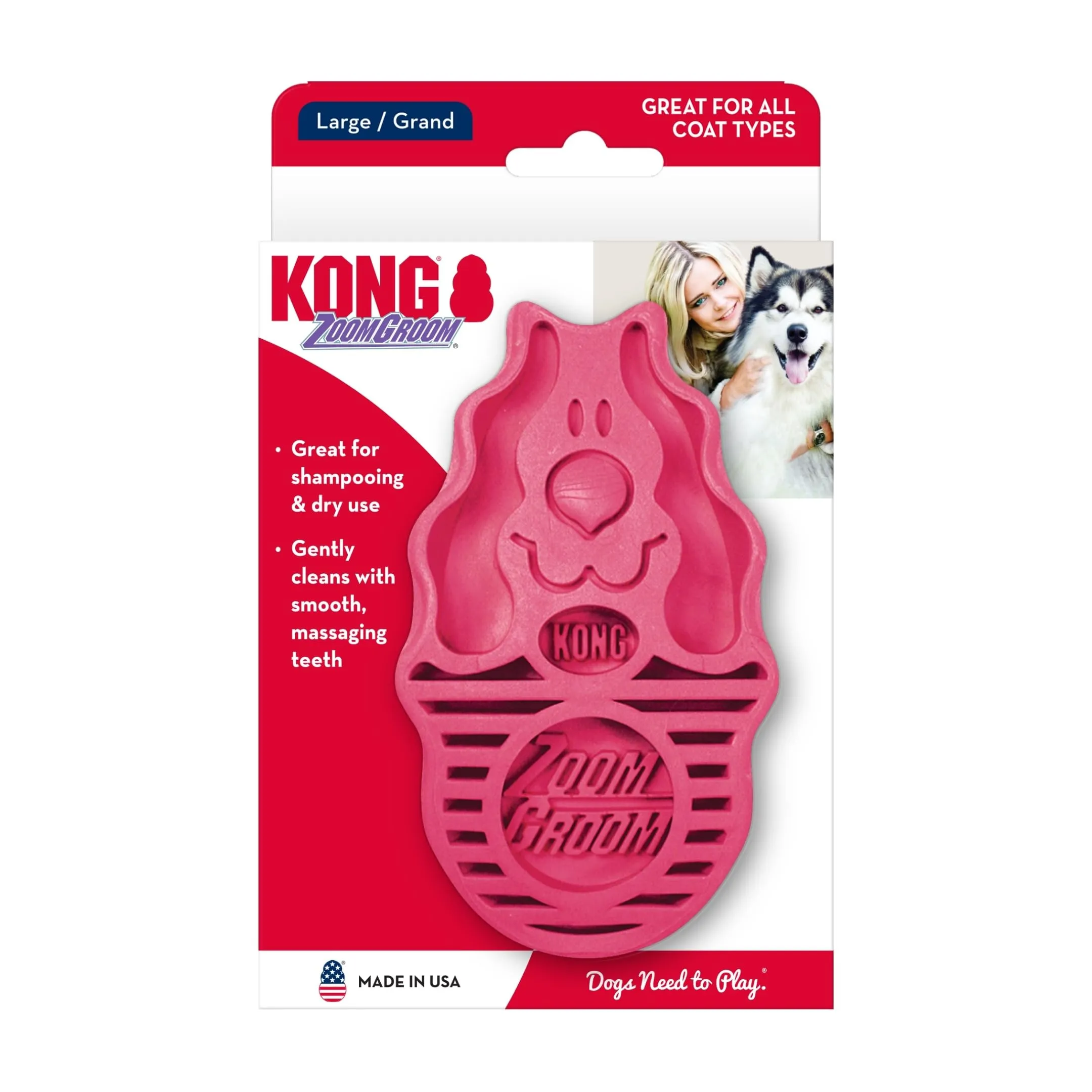 KONG - ZoomGroom™ rosso - Spazzola per cani per la toelettatura e il bagno - Taglia L - immagine 7