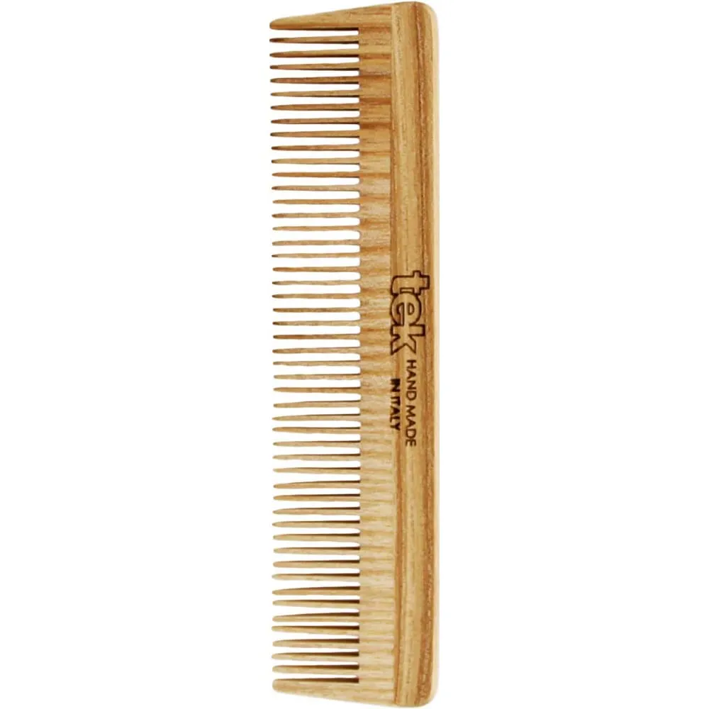 TEK - Pettine a Denti Fitti in Legno di Frassino, Handmade in Italy, per Capelli Corti e Fini - 14 x 3.6 cm - immagine 1