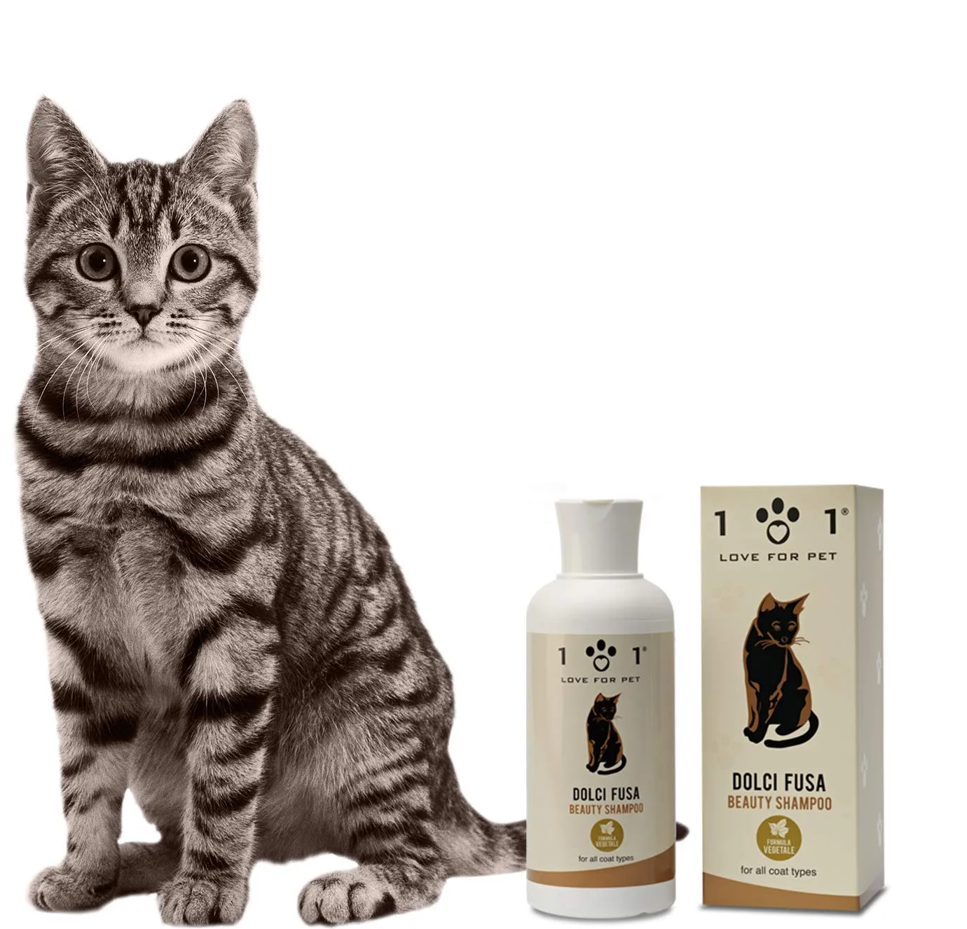 Shampoo Dolci Fusa per Gatti, 250ml - Arricchito con Ingredienti di Origine Vegetale e Naturale - Svolge un'azione Anti-Annodante ed Elimina lo sporco - Adatto a Tutti I Tipi di Pelo,101 Love for Pet - immagine 1
