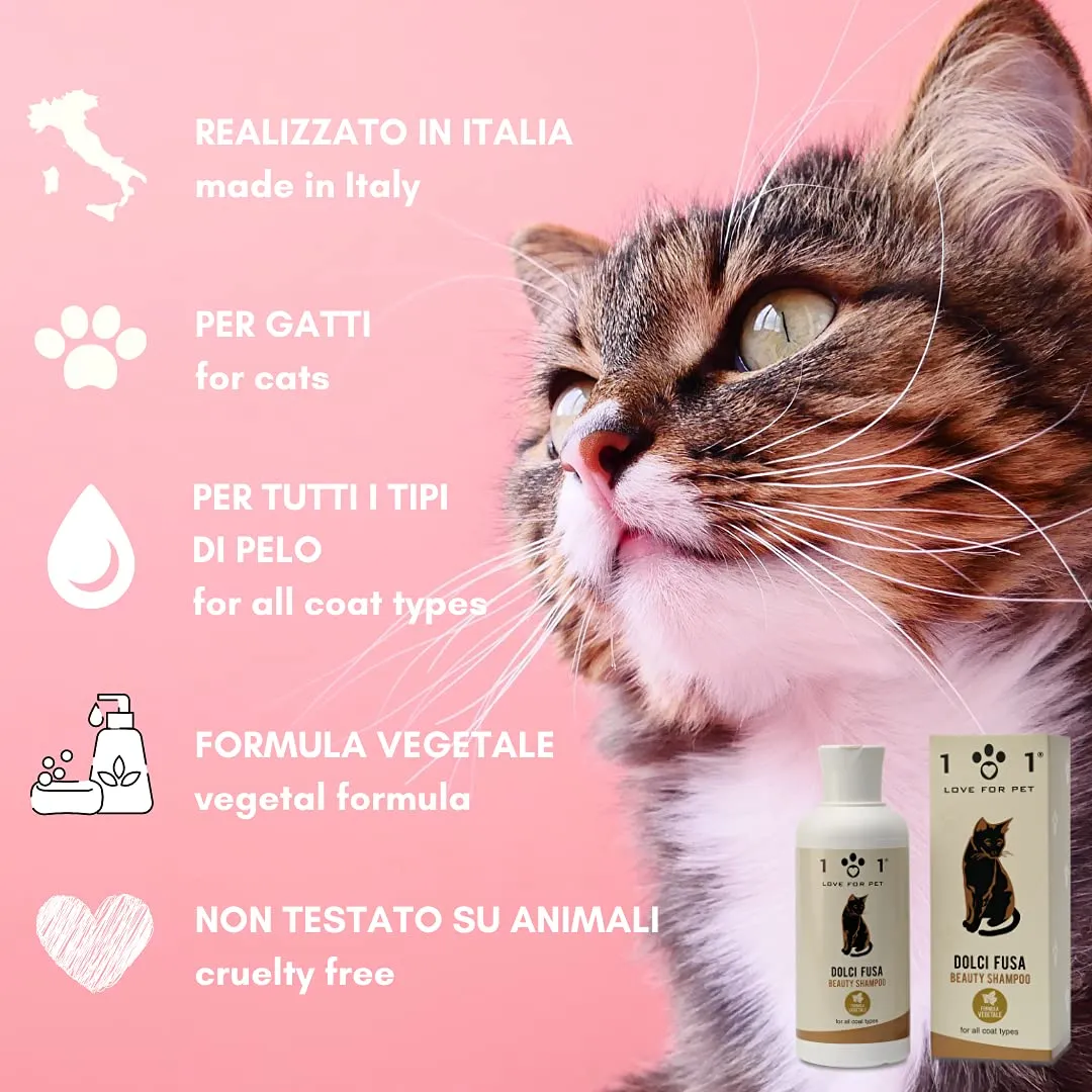 Shampoo Dolci Fusa per Gatti, 250ml - Arricchito con Ingredienti di Origine Vegetale e Naturale - Svolge un'azione Anti-Annodante ed Elimina lo sporco - Adatto a Tutti I Tipi di Pelo,101 Love for Pet - immagine 5