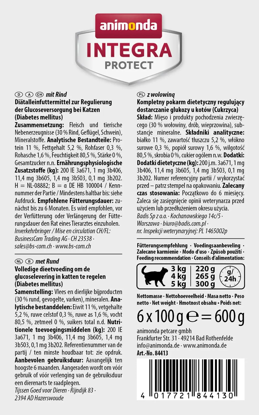 Animonda Integra Protect Diabetes con manzo (6 x 100 g), cibo umido per gatti con diabete mellito, cibo dietetico per gatti diabetici, cibo umido senza zucchero - immagine 3