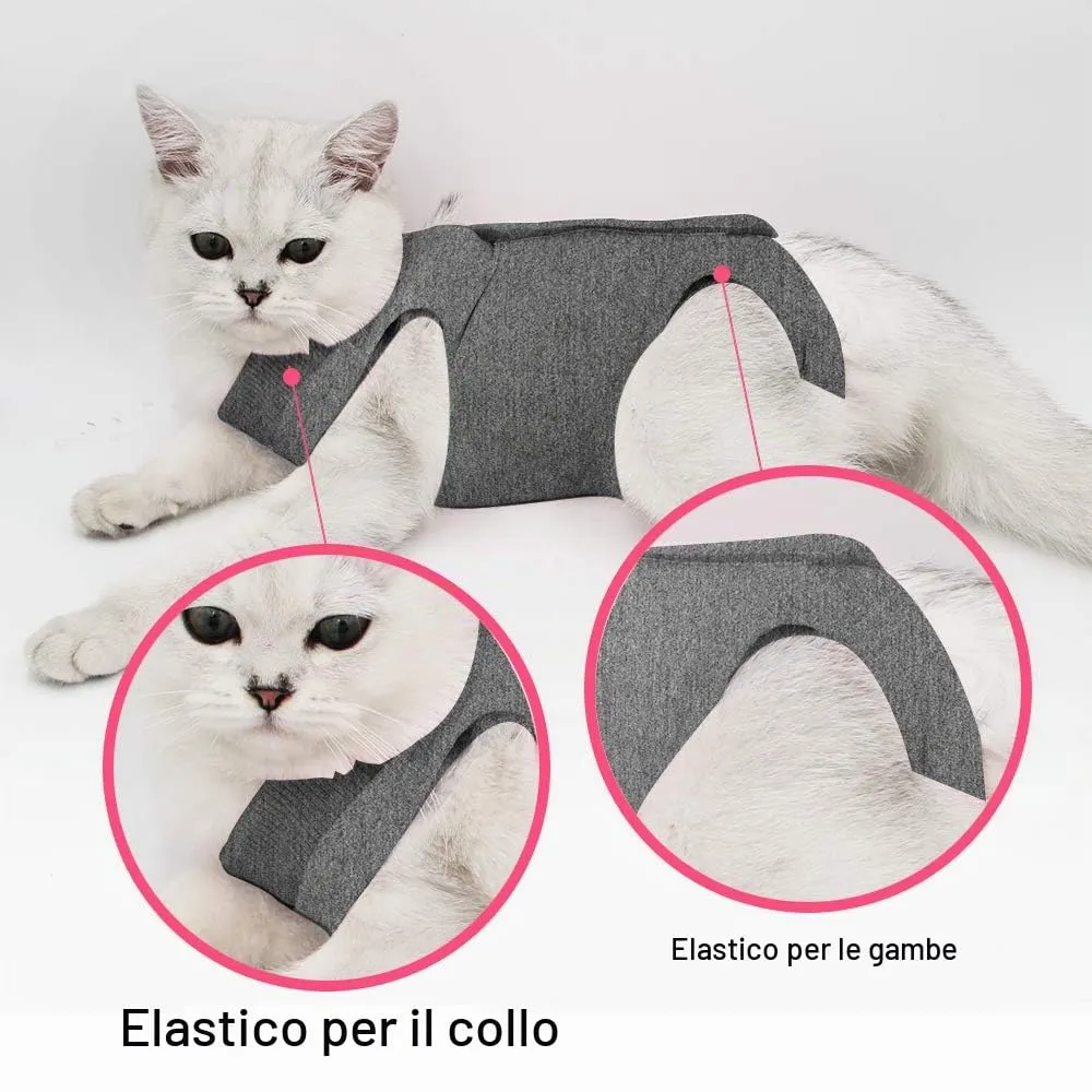 LIANZIMAU Tuta per Recupero Gatti con Anti-leccatura per ferite Addominali Morbido Traspirante per Animali Domestici Copricapo E Alternativa per Animali Domestici Dopo chirurgia - immagine 2