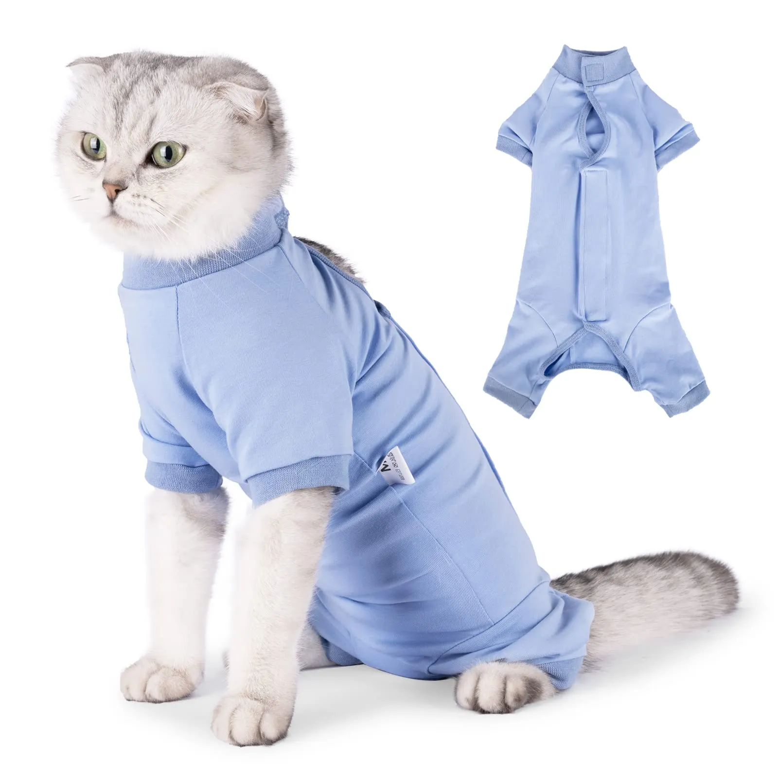 LIANZIMAU Body Gatto Post Operatorio Tuta Recupero Medica per Gatto Tute a Maniche Lunghe Prevenire Lo spargimento Abbigliamento,M (Confezione da 1),Blu - immagine 1
