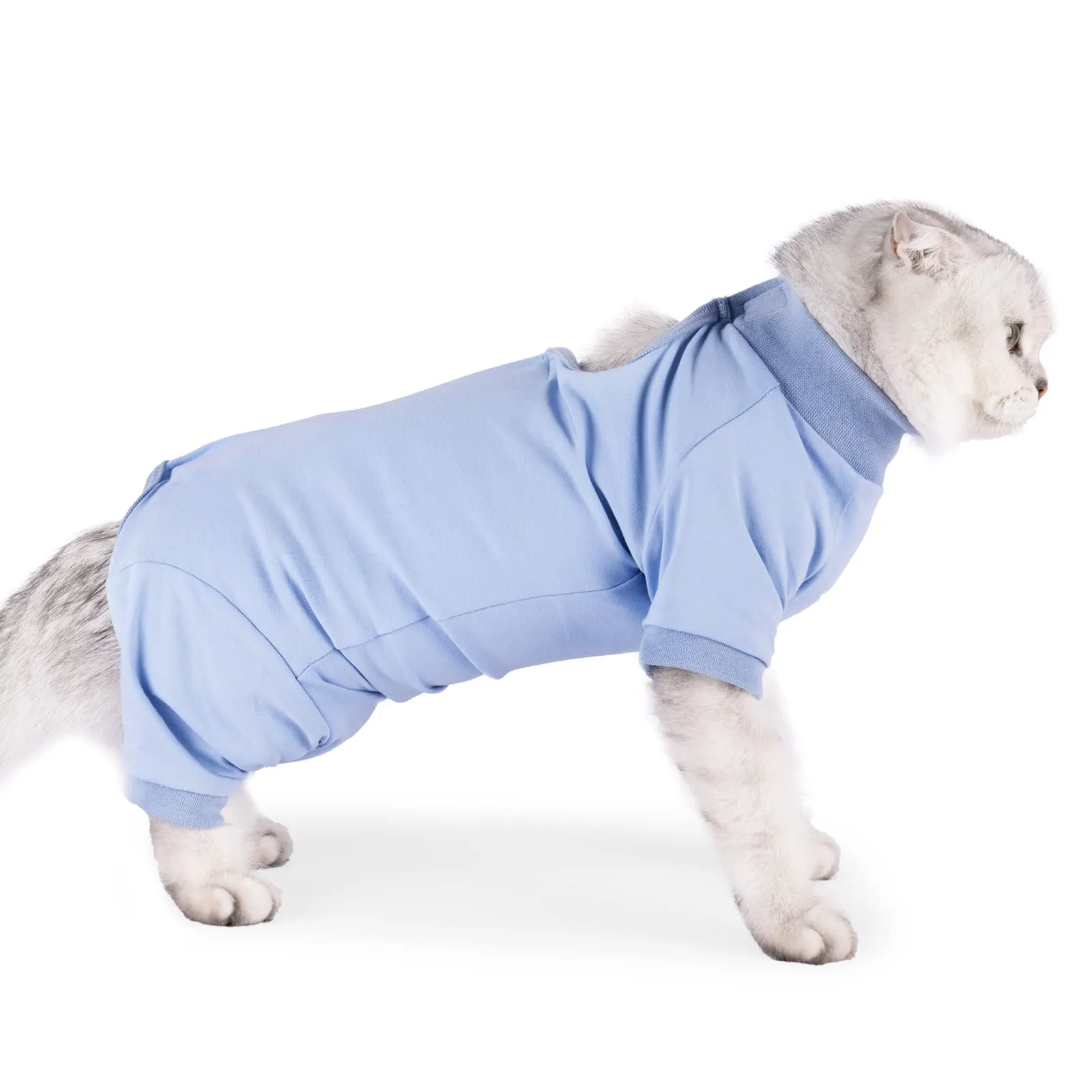 LIANZIMAU Body Gatto Post Operatorio Tuta Recupero Medica per Gatto Tute a Maniche Lunghe Prevenire Lo spargimento Abbigliamento,M (Confezione da 1),Blu - immagine 4
