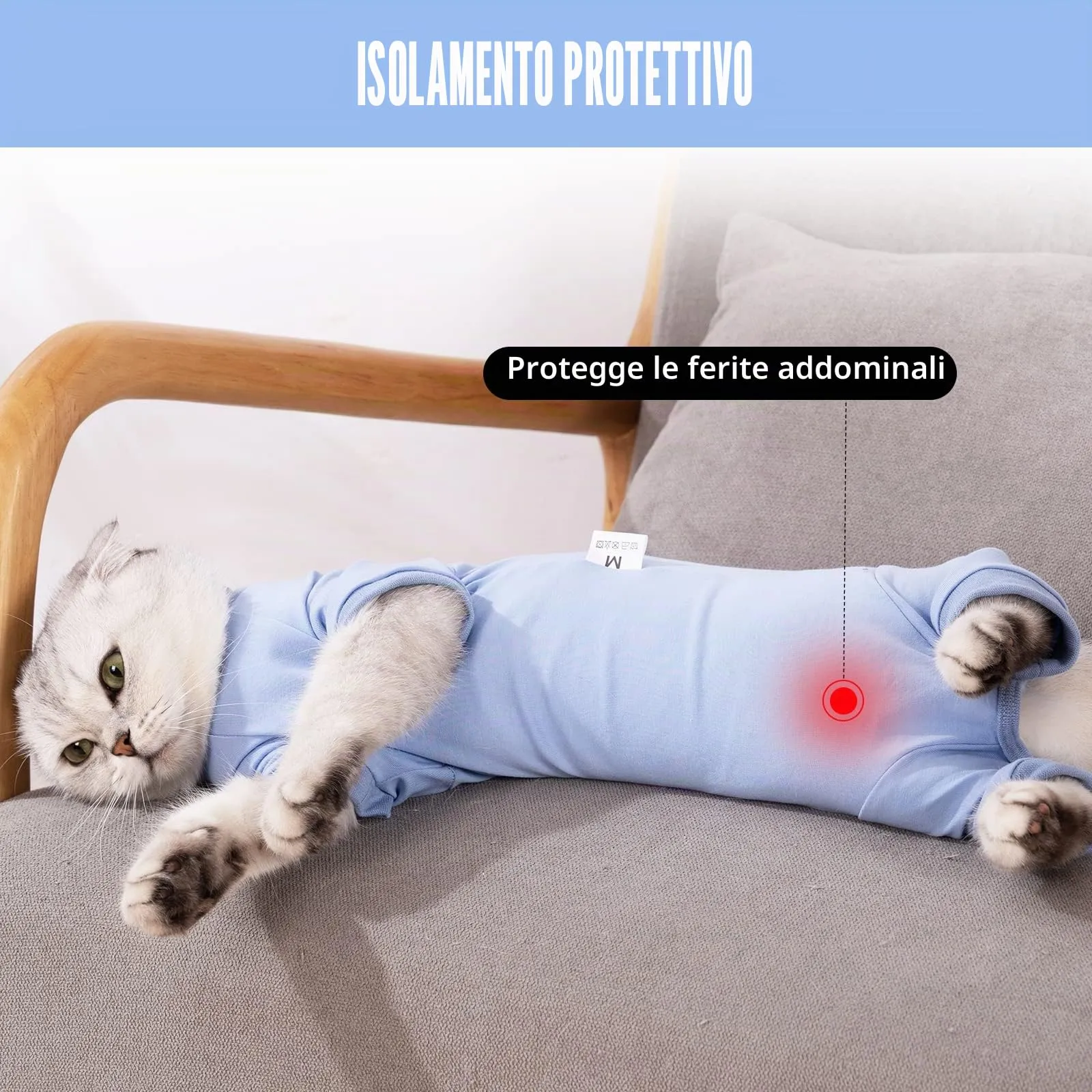 LIANZIMAU Body Gatto Post Operatorio Tuta Recupero Medica per Gatto Tute a Maniche Lunghe Prevenire Lo spargimento Abbigliamento,L (Confezione da 1),Blu - immagine 7