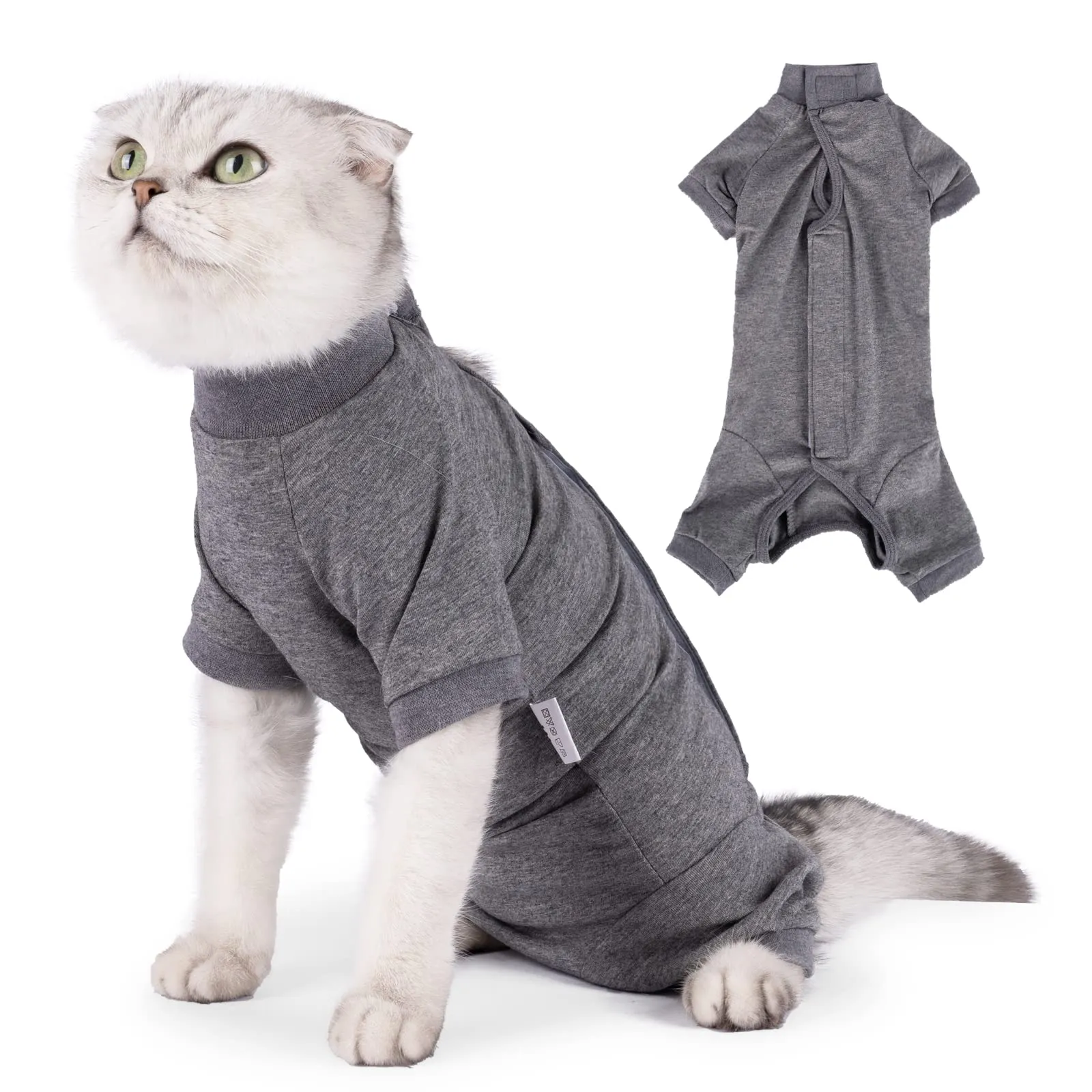 LIANZIMAU Body Gatto Post Operatorio Tuta Recupero Medica per Gatto Tute a Maniche Lunghe Prevenire Lo spargimento Abbigliamento,M (Confezione da 1),Grigio - immagine 7