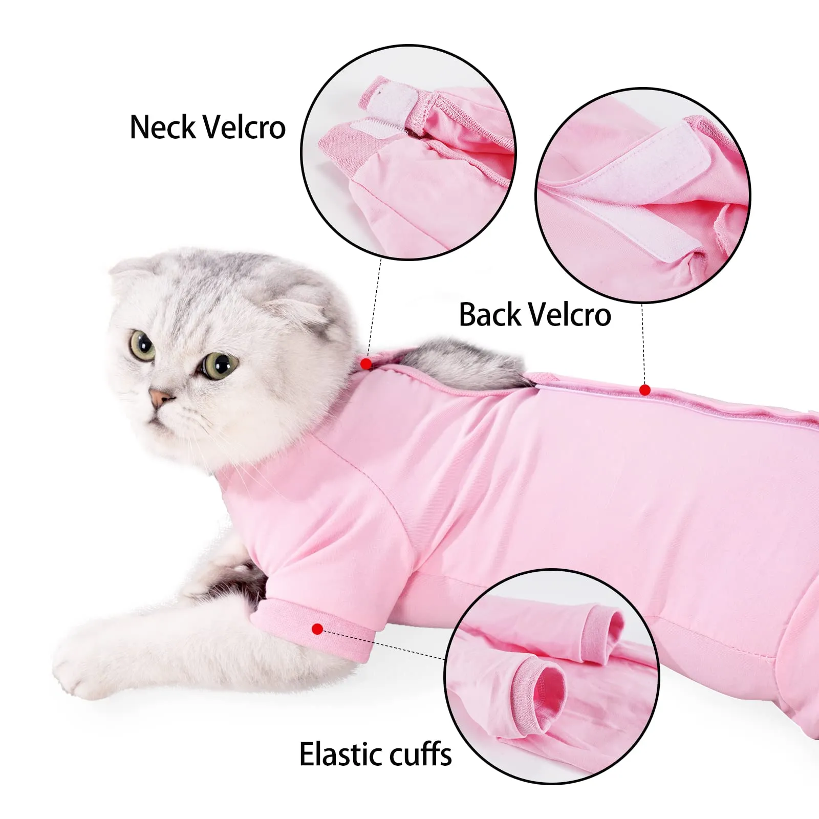 LIANZIMAU Body Gatto Post Operatorio Tuta Recupero Medica per Gatto Tute a Maniche Lunghe Prevenire Lo spargimento Abbigliamento,S (Confezione da 1),Rosa - immagine 3