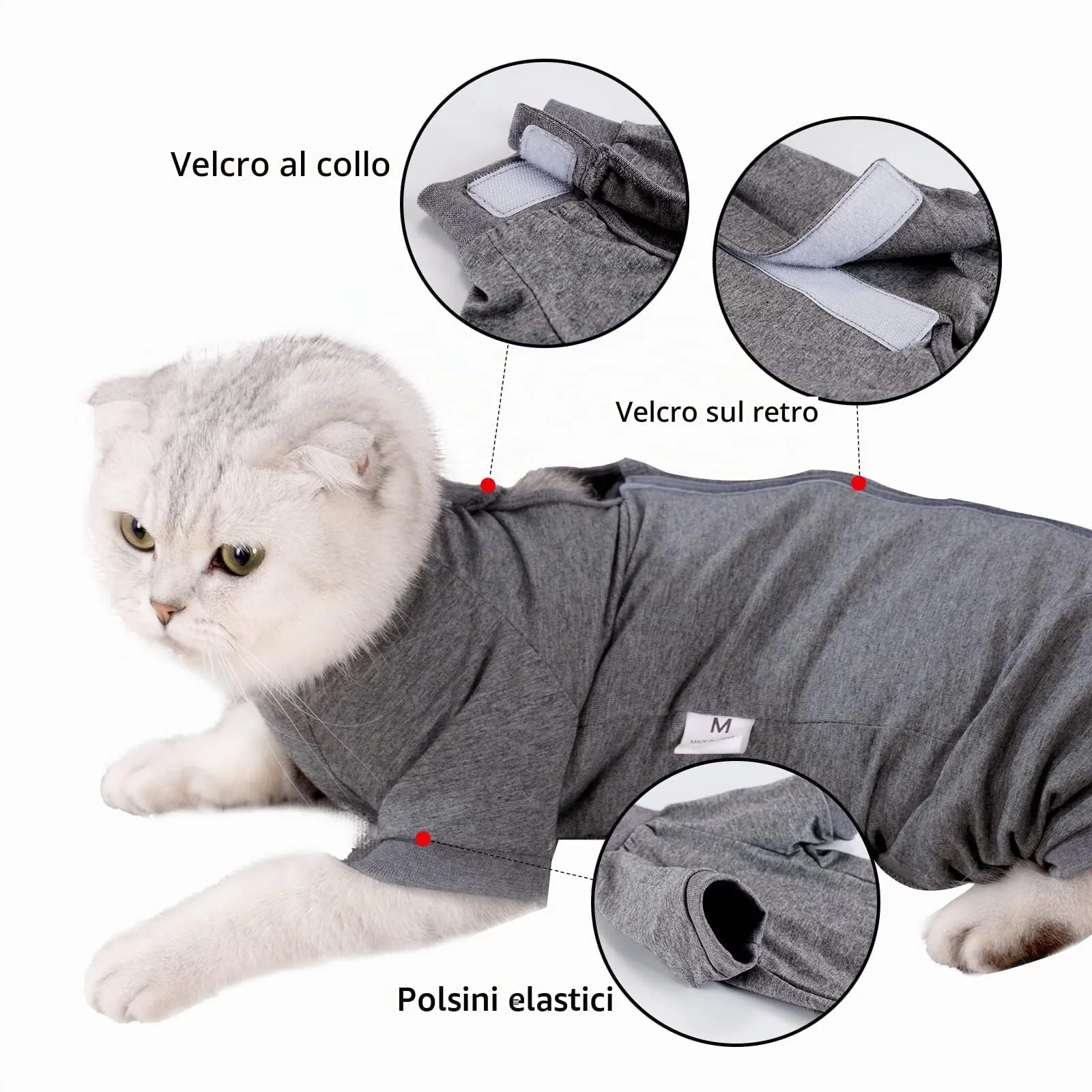 LIANZIMAU Tuta Recupero Gatto Post Operatorio Body Medica Tuta a Maniche Lunghe Prevenire Lo spargimento Abbigliamento per Gatto,S (Confezione da 1),Grigio - immagine 3