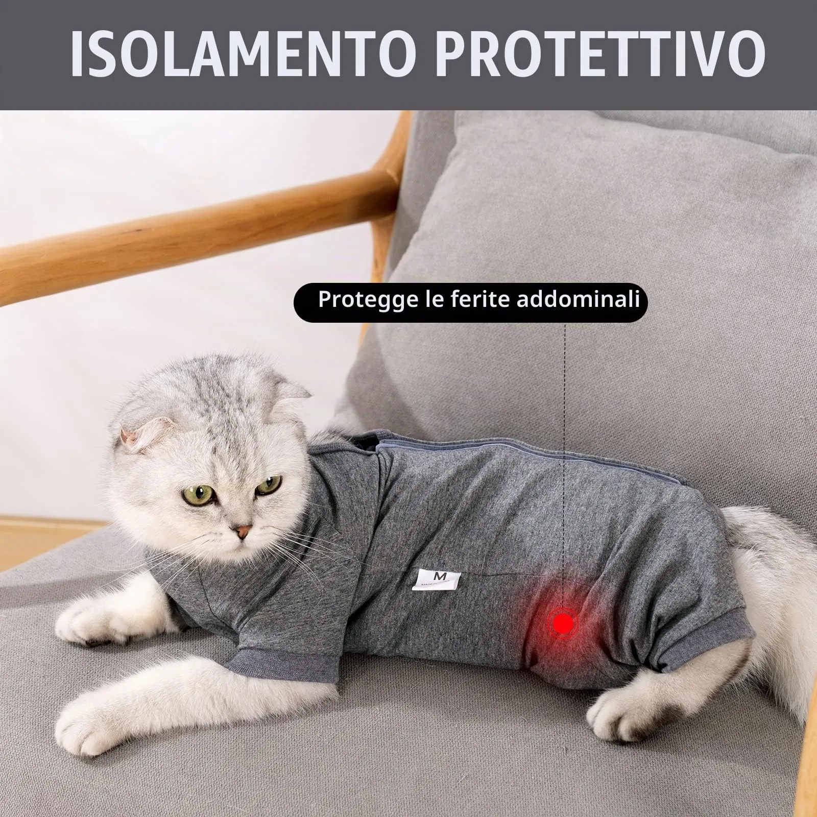 LIANZIMAU Tuta Recupero Gatto Post Operatorio Body Medica Tuta a Maniche Lunghe Prevenire Lo spargimento Abbigliamento per Gatto,S (Confezione da 1),Grigio - immagine 7