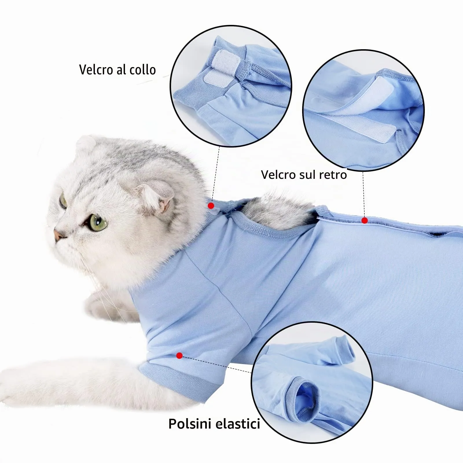 LIANZIMAU Body Gatto Post Operatorio Tuta Recupero Medica per Gatto Tute a Maniche Lunghe Prevenire Lo spargimento Abbigliamento,S (Confezione da 1),Blu - immagine 4