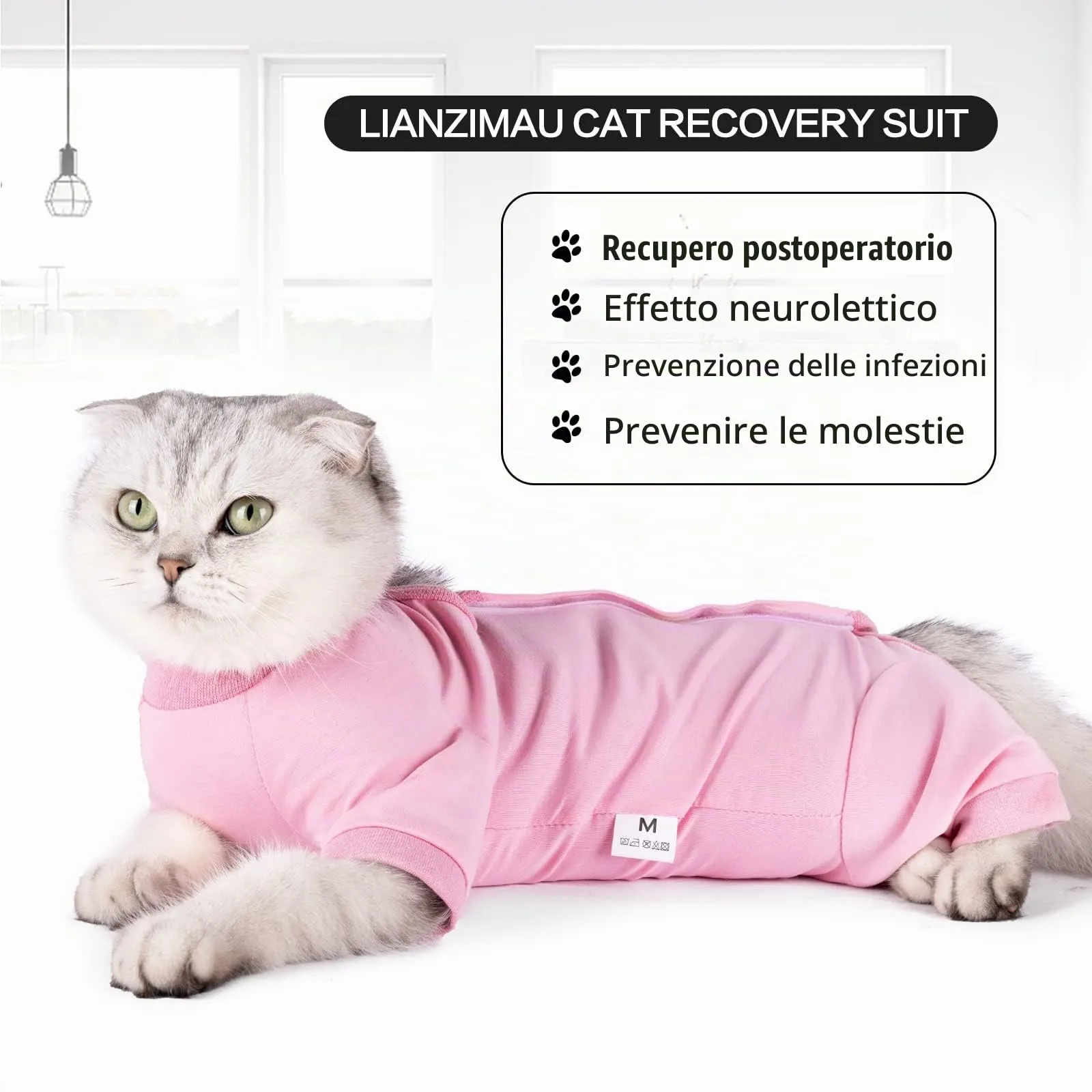 LIANZIMAU Body Gatto Post Operatorio Tuta Recupero Gatto Medica per Gatto Tute a Maniche Lunghe Prevenire Lo spargimento Abbigliamento per Gatto - immagine 5