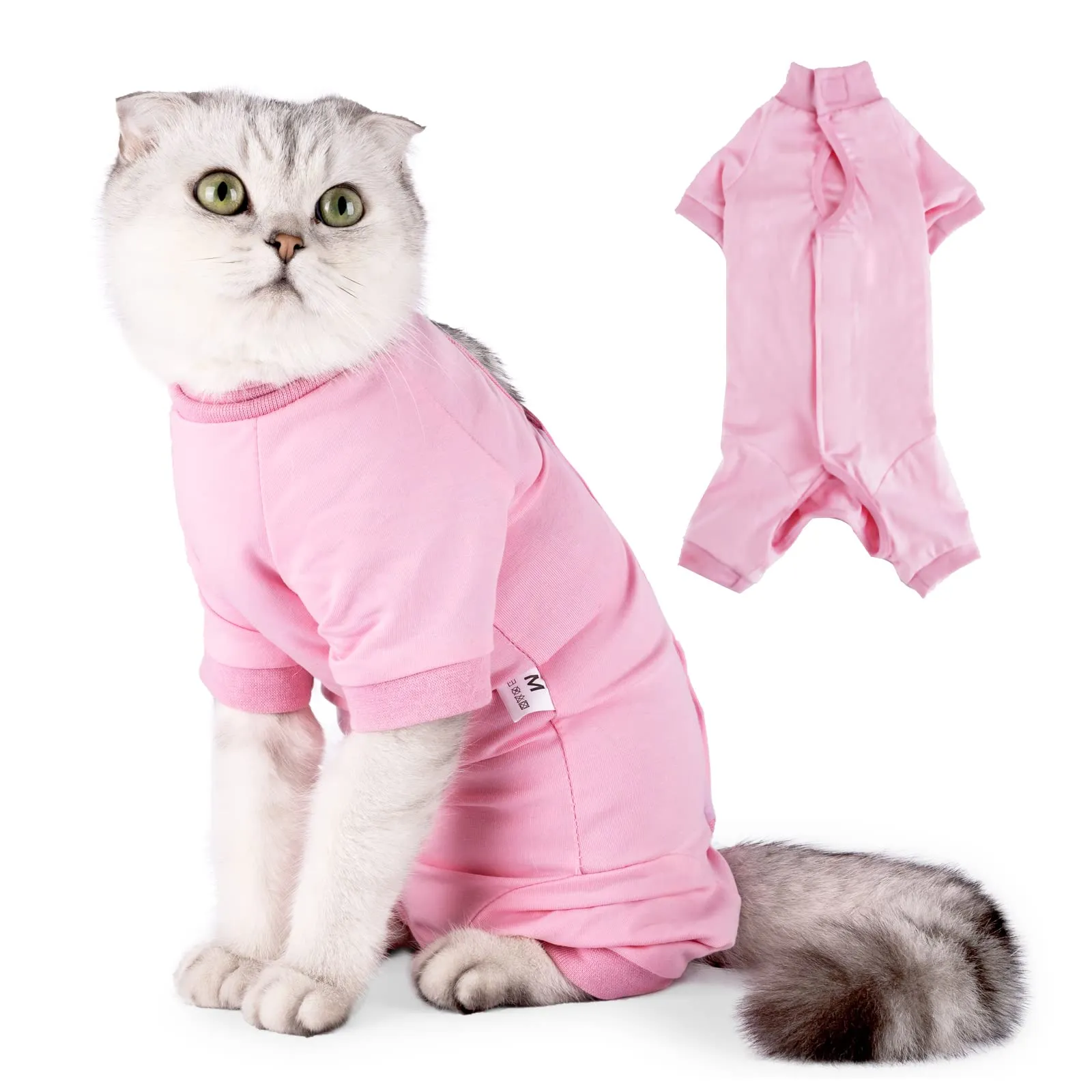 LIANZIMAU Body Gatto Post Operatorio Tuta Recupero Medica per Gatto Tute a Maniche Lunghe Prevenire Lo spargimento Abbigliamento,M (Confezione da 1),Rosa - immagine 1