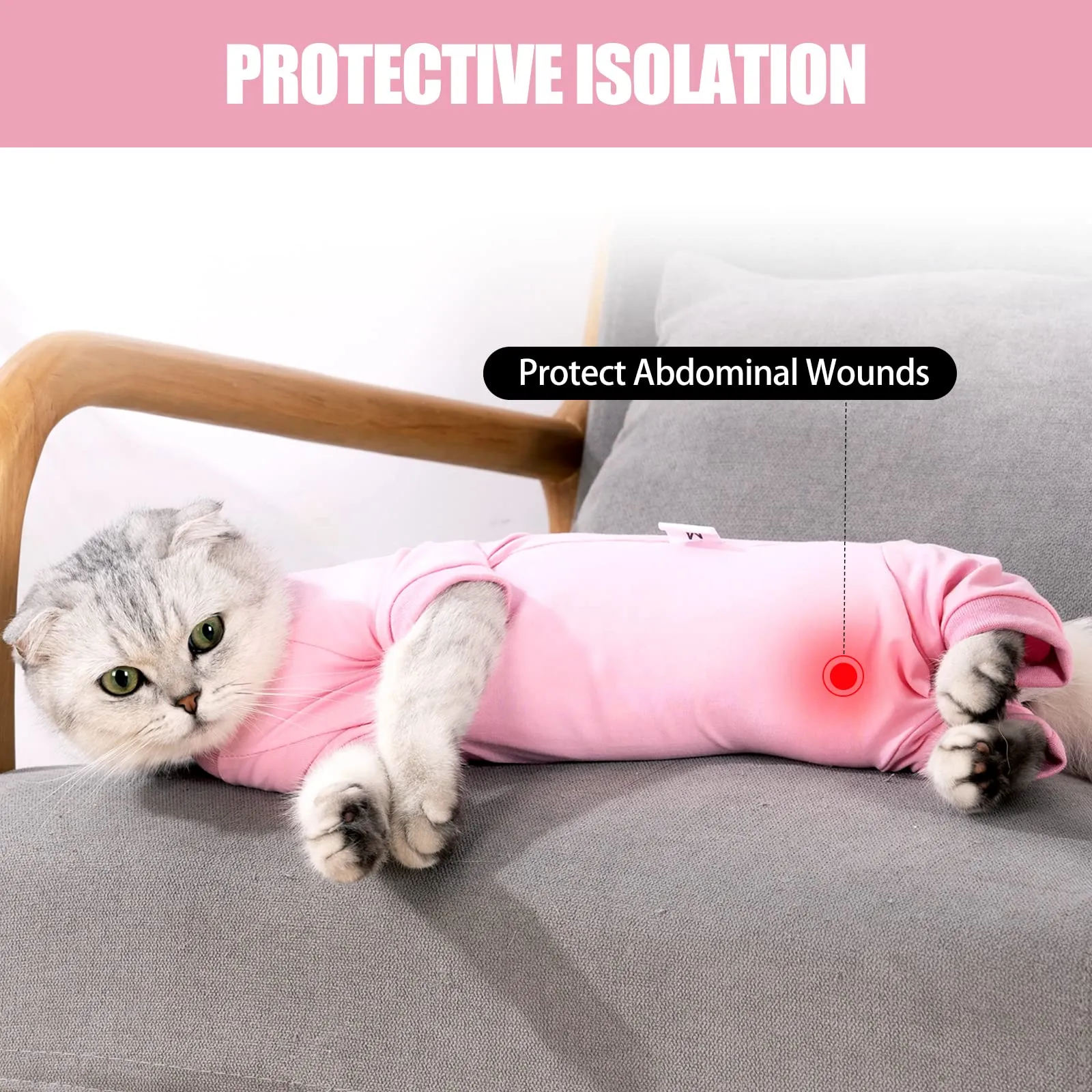 LIANZIMAU Body Gatto Post Operatorio Tuta Recupero Medica per Gatto Tute a Maniche Lunghe Prevenire Lo spargimento Abbigliamento,M (Confezione da 1),Rosa - immagine 7