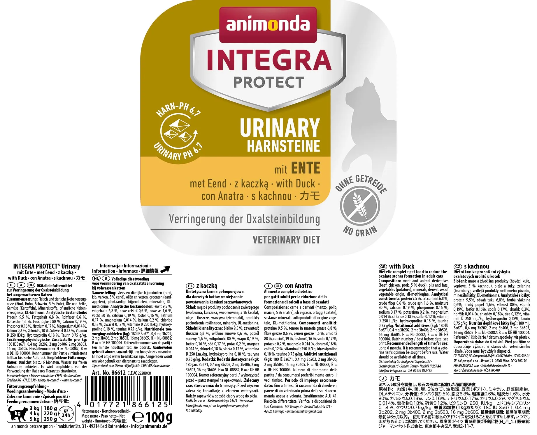 Animonda INTEGRA PROTECT Adult Urinary Ossalstein Cibo umido per gatti con calcoli urinari, con anatra, 16 x 100 g - immagine 2