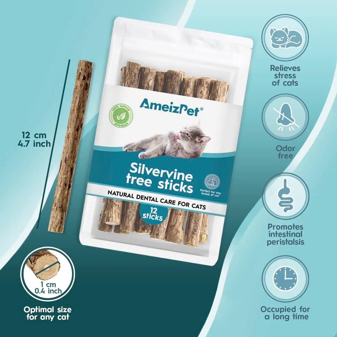 AmeizPet Erba Gatta Secca Per Gatto Pronta, Naturale Bastoncini Matatabi Per Gatti - Bastoncini Da Masticare, Silvervine Pulizia Denti Per Gatti 12 Pcs - immagine 2