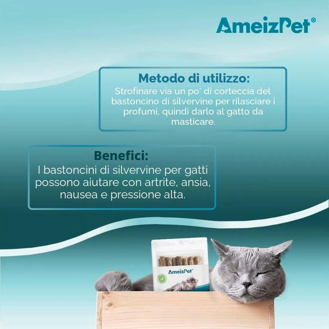 AmeizPet Erba Gatta Secca Per Gatto Pronta, Naturale Bastoncini Matatabi Per Gatti - Bastoncini Da Masticare, Silvervine Pulizia Denti Per Gatti 12 Pcs - immagine 4