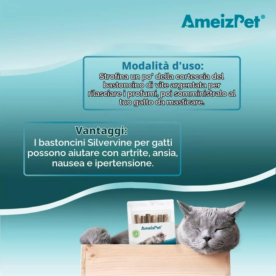 AmeizPet Erba Gatta Secca Per Gatto Pronta, Naturale Bastoncini Matatabi Per Gatti - Bastoncini Da Masticare, Silvervine Pulizia Denti Per Gatti 6 Pcs - immagine 4