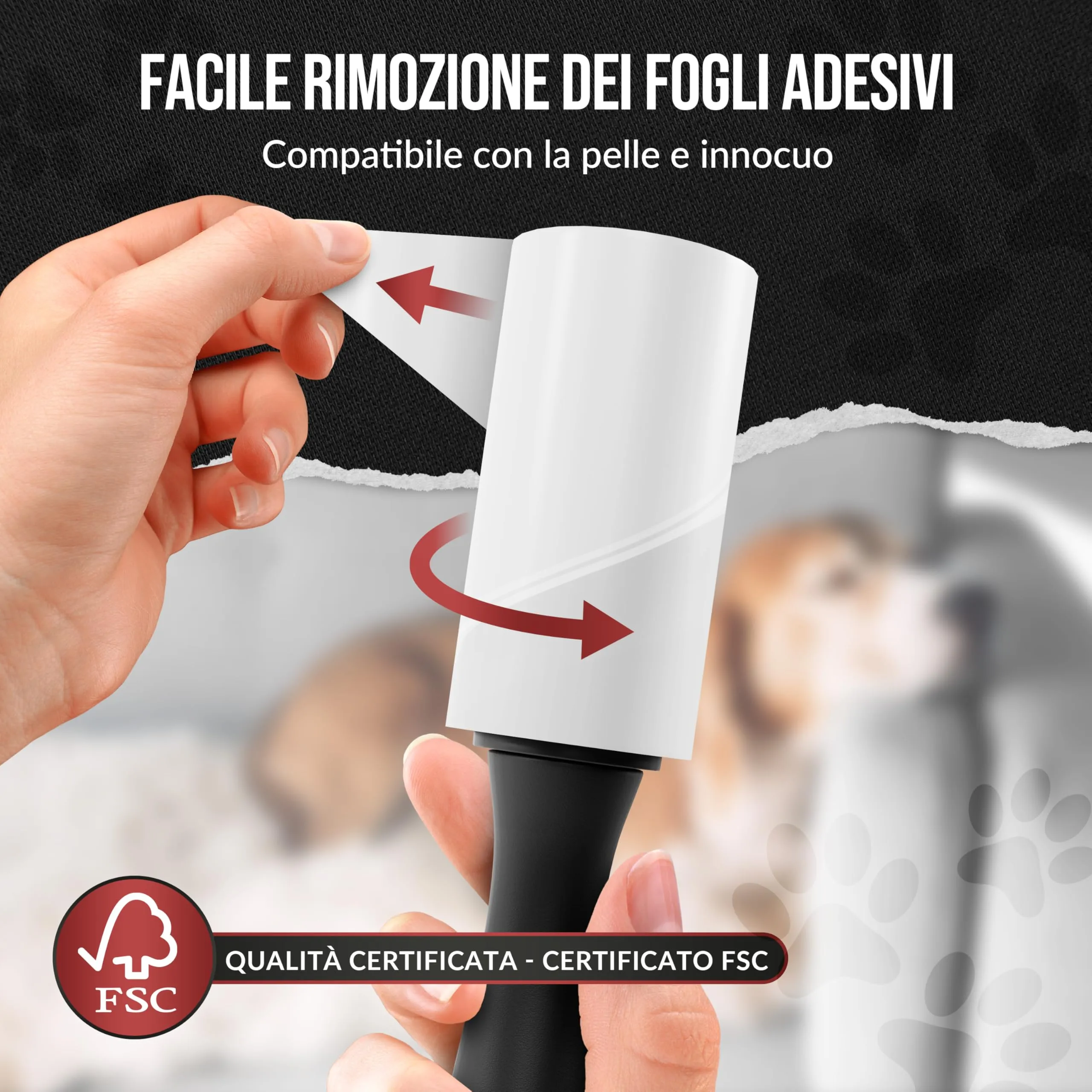 IDEALTASTIC® Rullo Leva Peli Animali & Abbigliamento | Pacchetto Vantaggioso con 2 Manici & 5x100 Fogli | Raccogli Rullo Peli Animali Extra Appiccicoso (Pacchetto Vantaggioso (2 Manici & 5x100 Fogli)) - immagine 4
