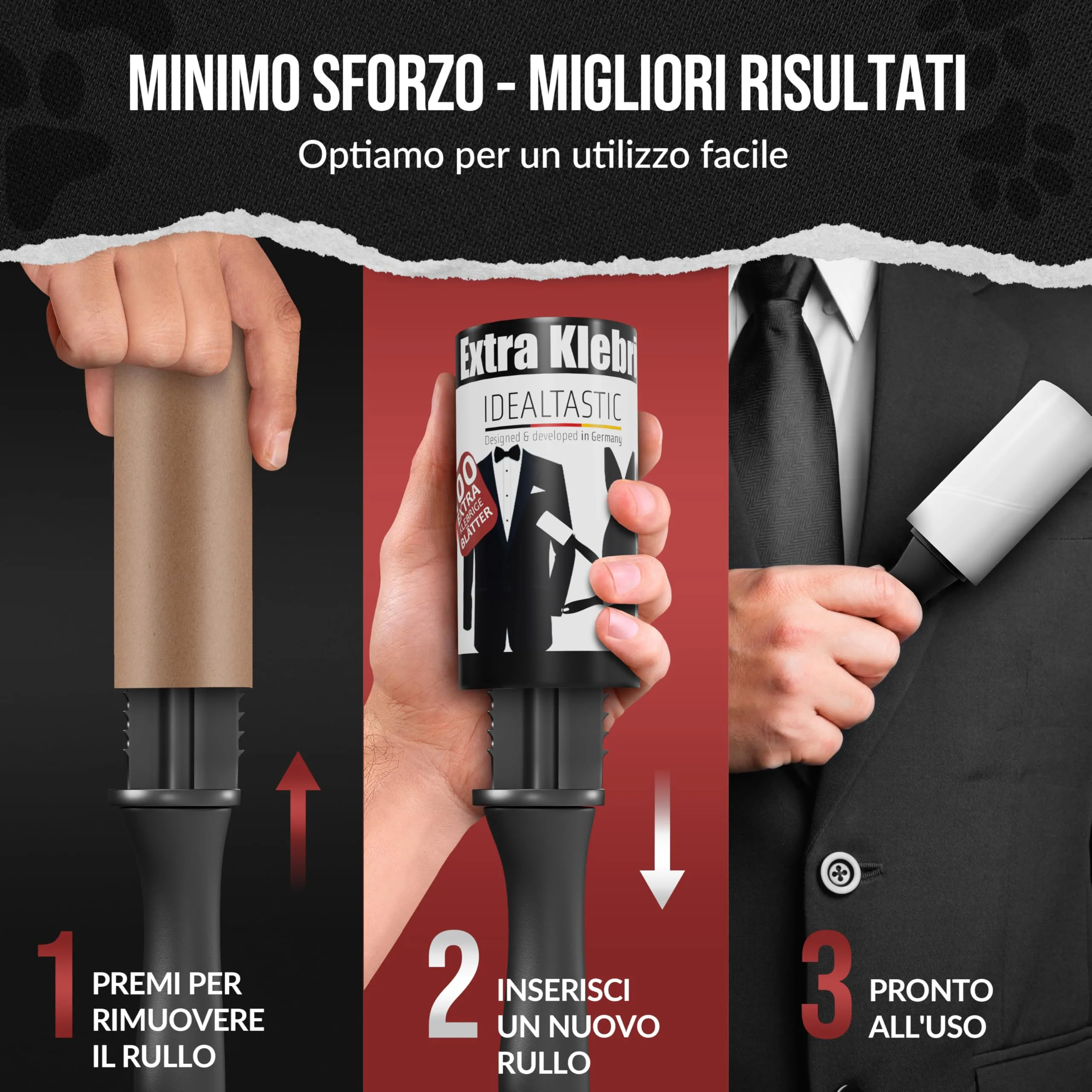 IDEALTASTIC® Rullo Leva Peli Animali & Abbigliamento | Pacchetto Vantaggioso con 2 Manici & 5x100 Fogli | Raccogli Rullo Peli Animali Extra Appiccicoso (Pacchetto Vantaggioso (2 Manici & 5x100 Fogli)) - immagine 5