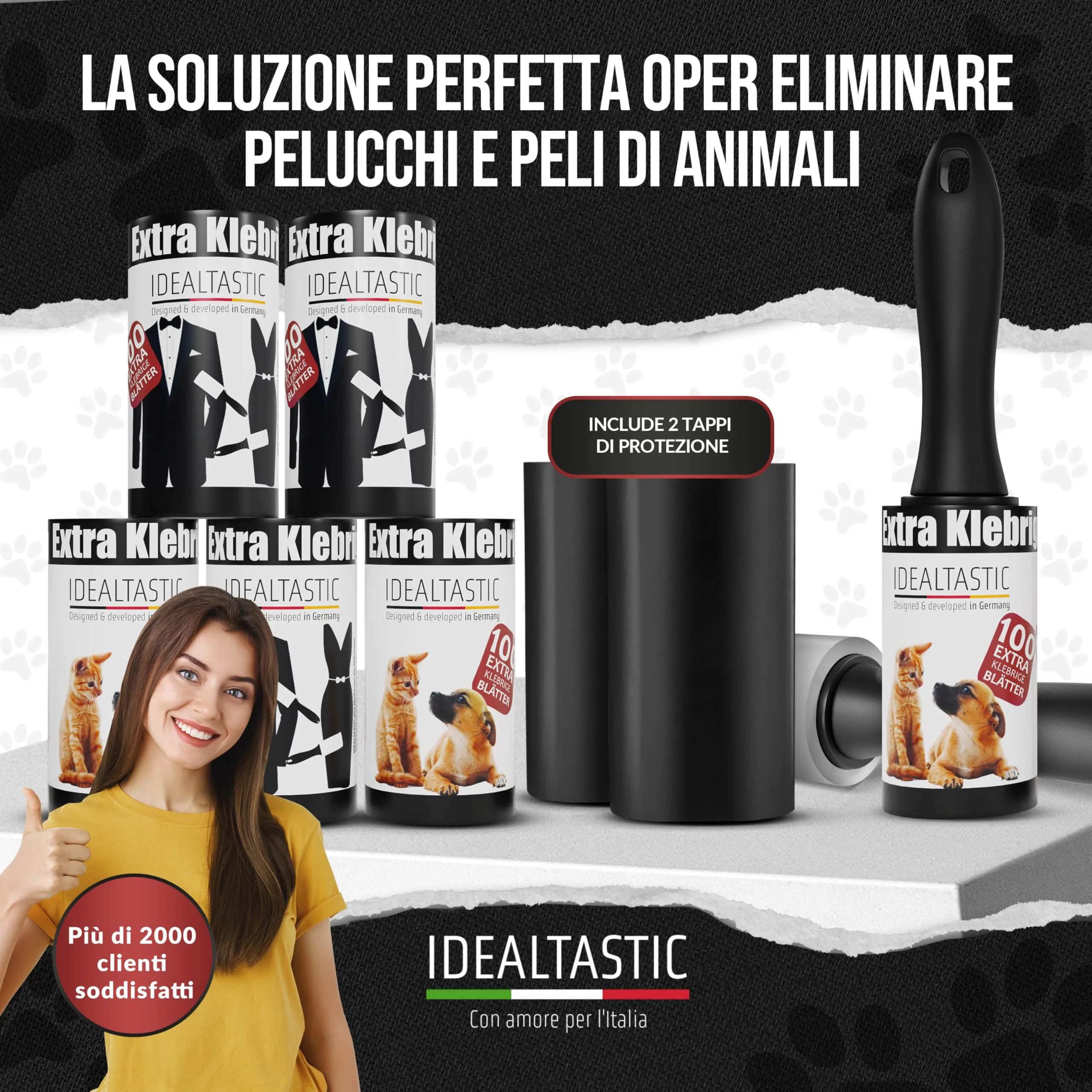 IDEALTASTIC® Rullo Leva Peli Animali & Abbigliamento | Pacchetto Vantaggioso con 2 Manici & 5x100 Fogli | Raccogli Rullo Peli Animali Extra Appiccicoso (Pacchetto Vantaggioso (2 Manici & 5x100 Fogli)) - immagine 6